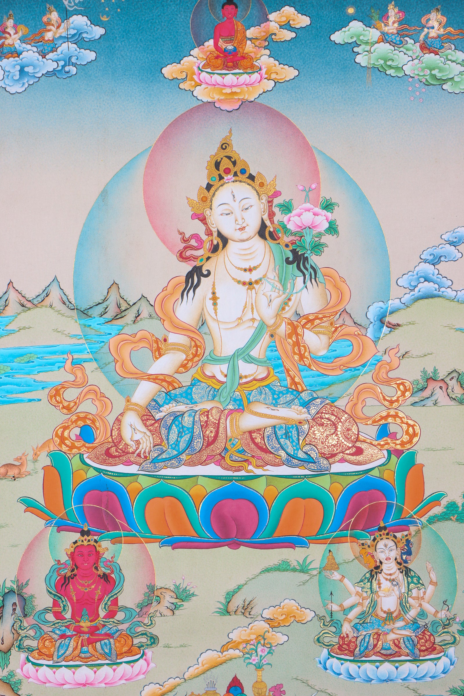 White Tara Thangka for prayer and devotion.