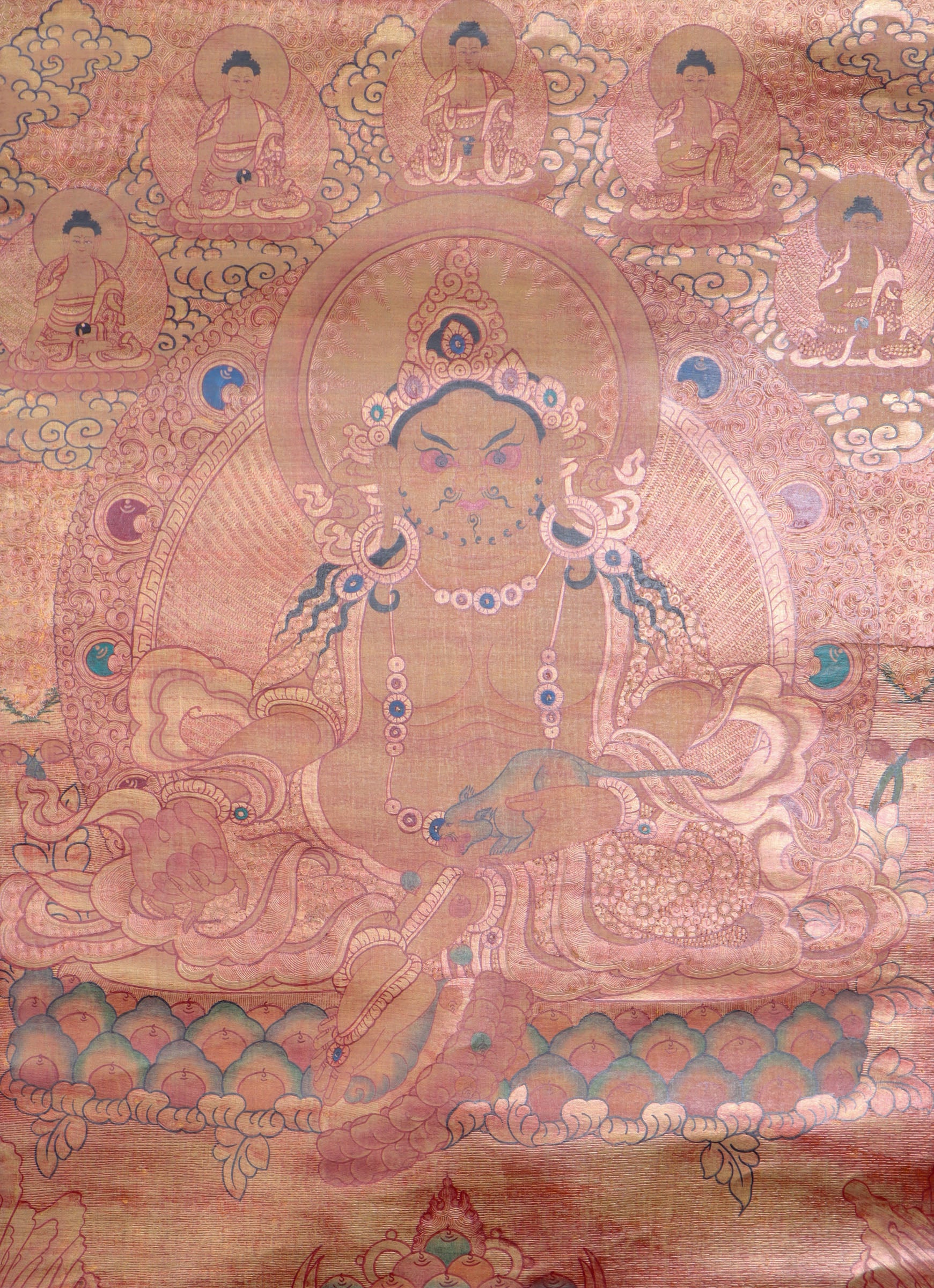 Antique Zambala Thangka Painting for wealth and prosperity.