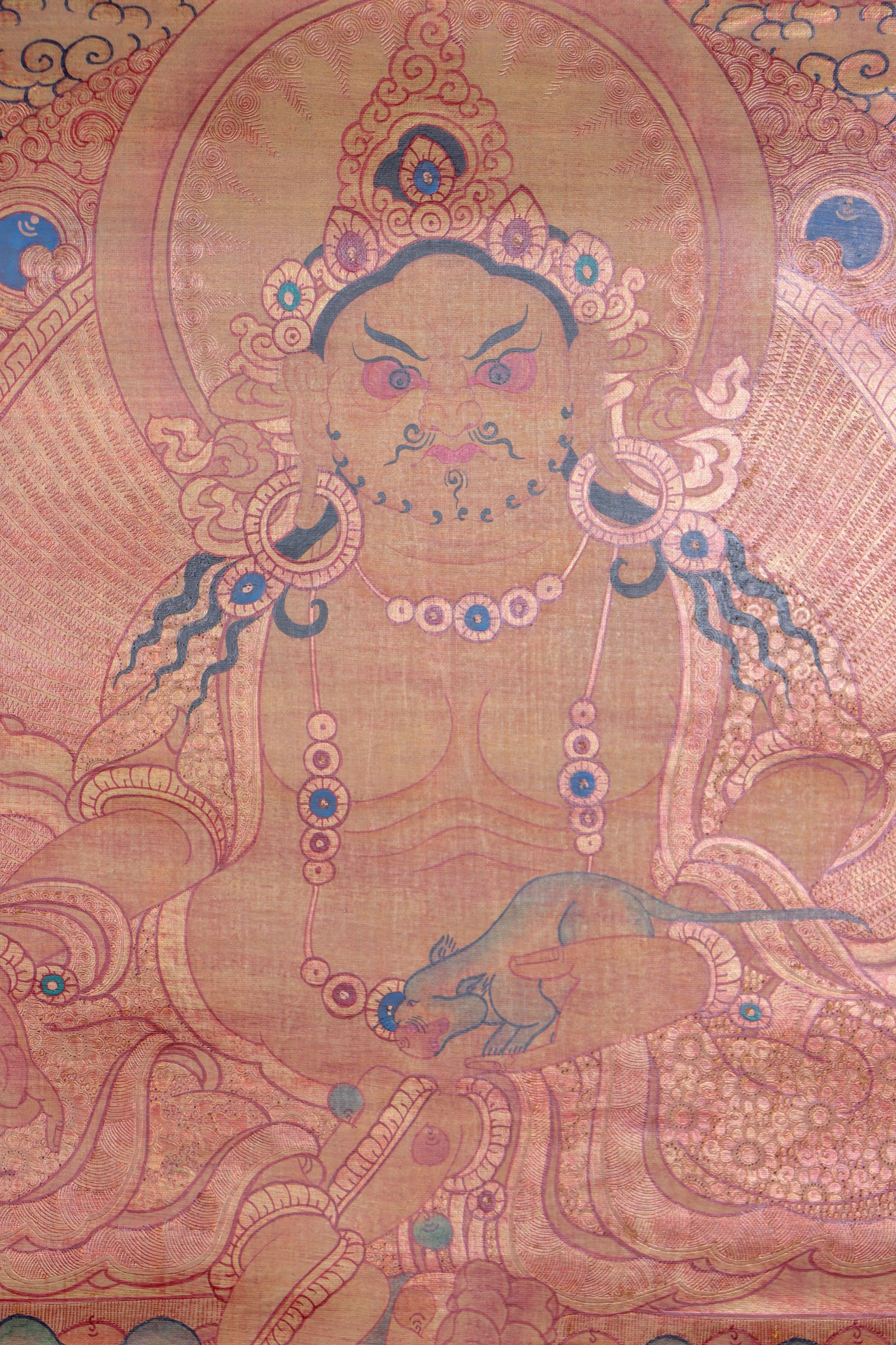 Antique Zambala Thangka Painting for wealth and prosperity.
