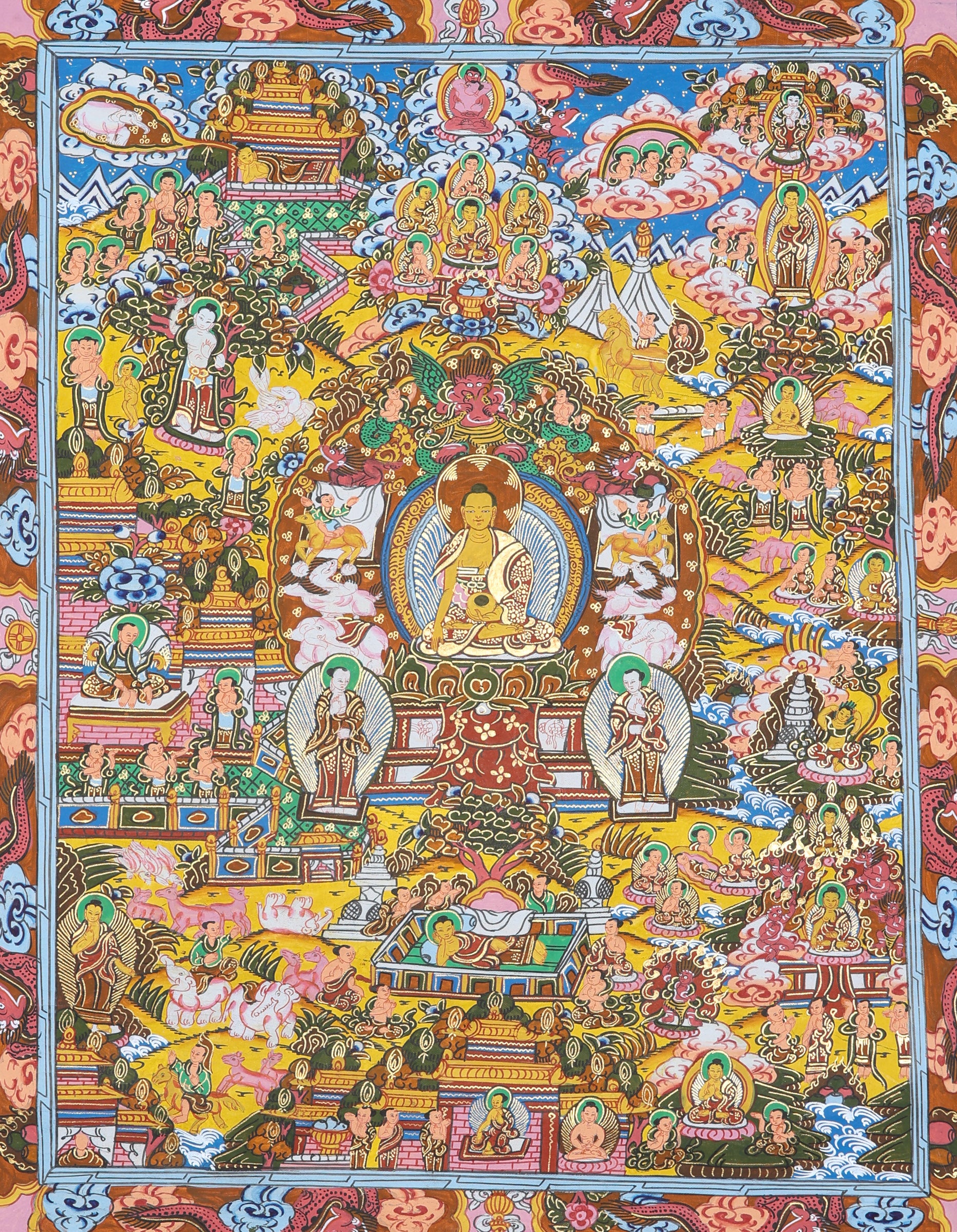 Buddha Life Thangka painting for spiritual enlightment.