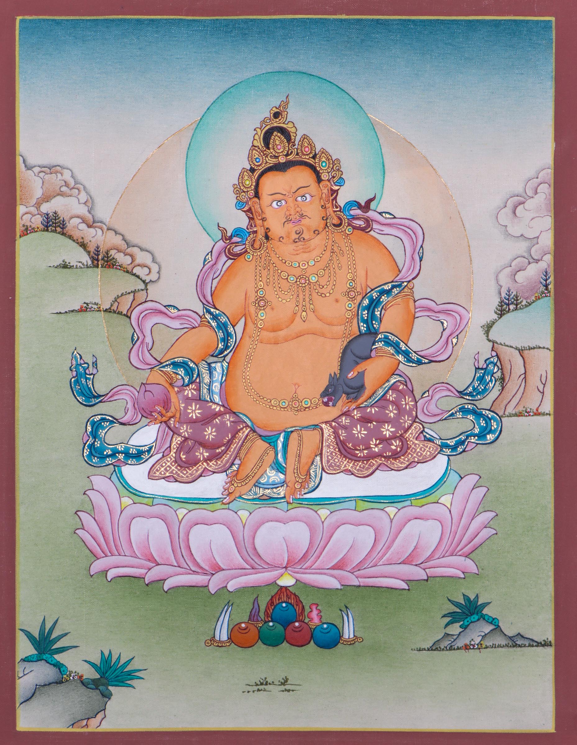 Zambala Thangka Painting - Buddhism Thangka art for fortune and Abundance