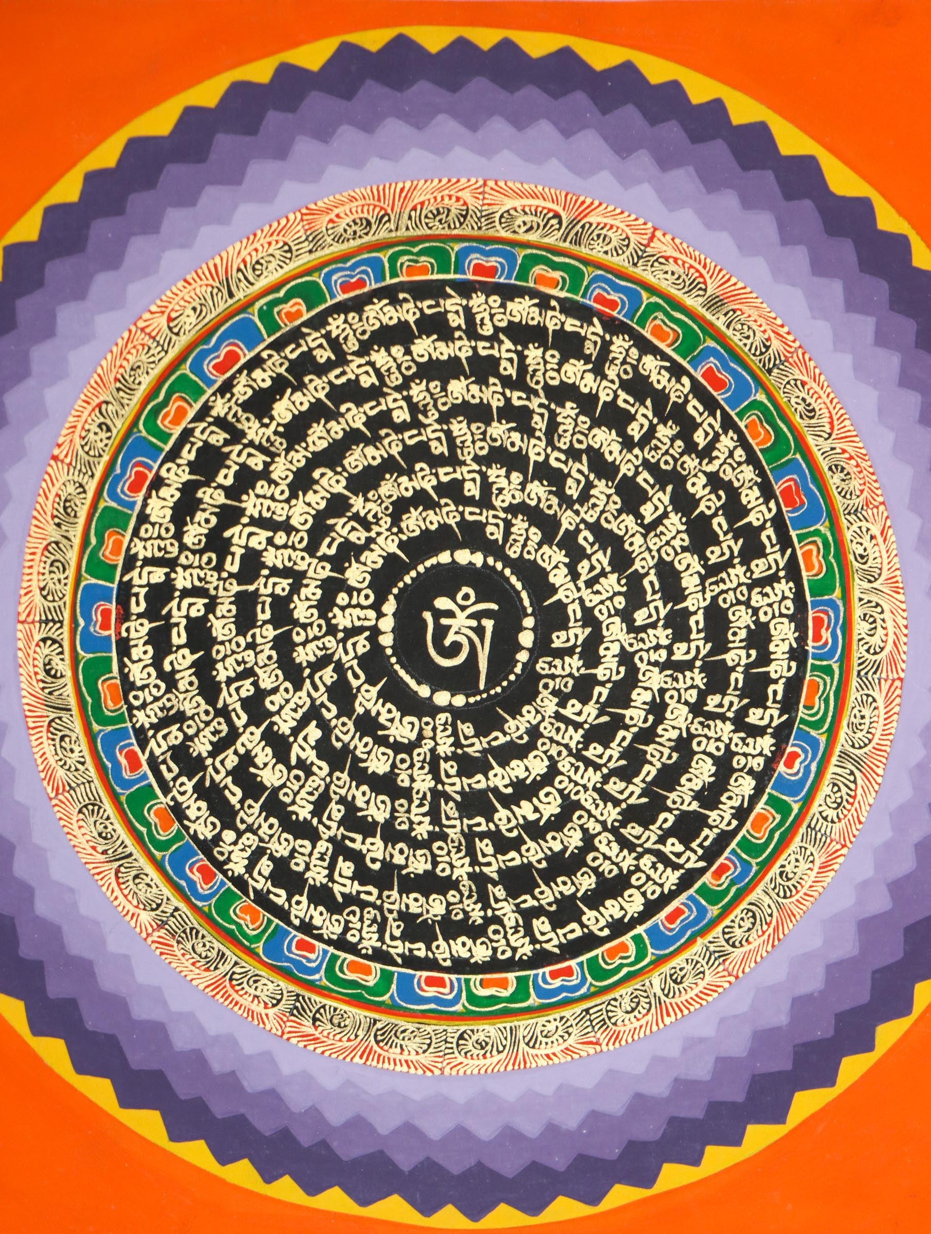 Handpainted Tibetan Lotus Mantra Mandala Thangka  for  meditation purpose .