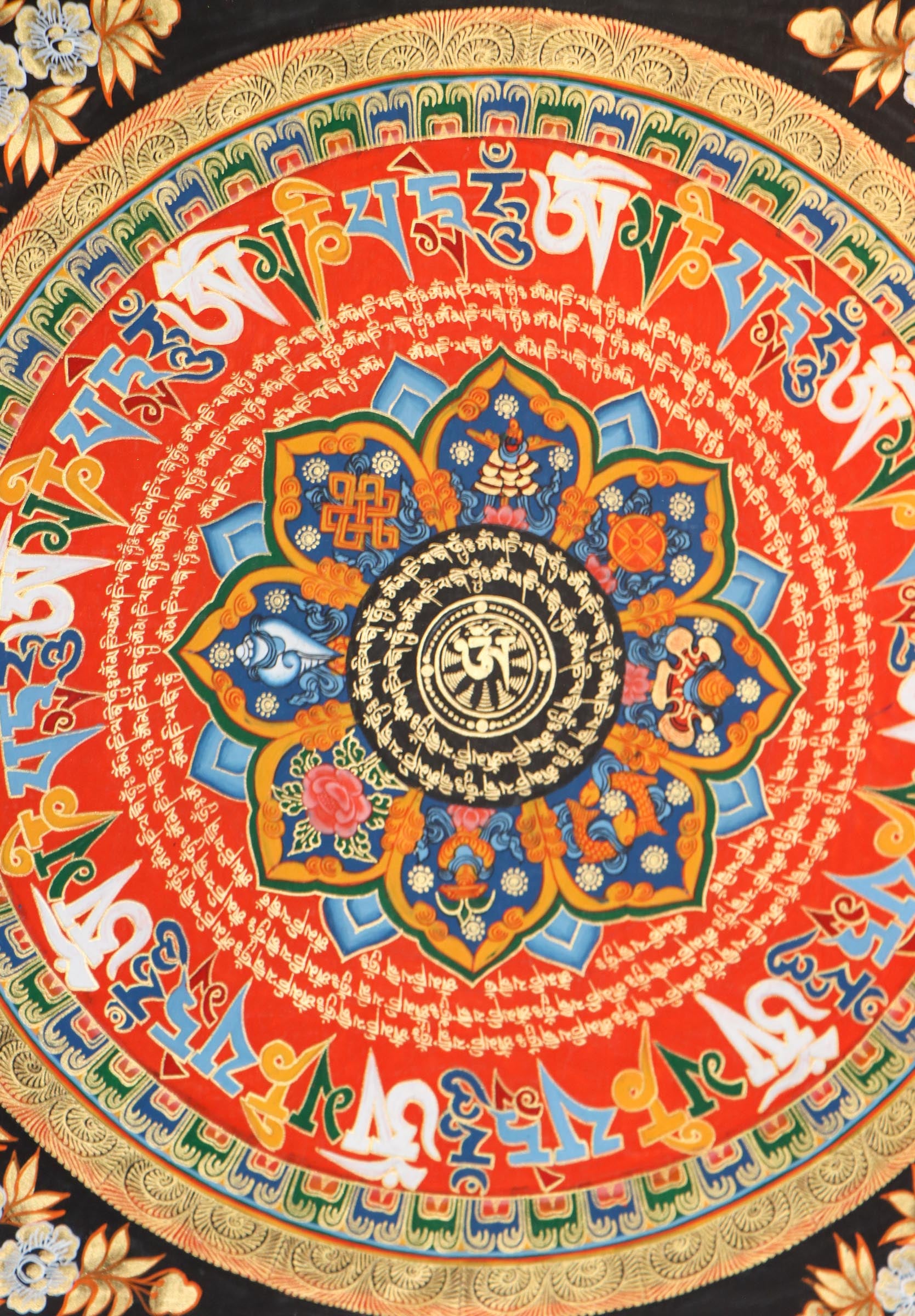 Hand painted Tibetan Mantra Mandala Thangka .