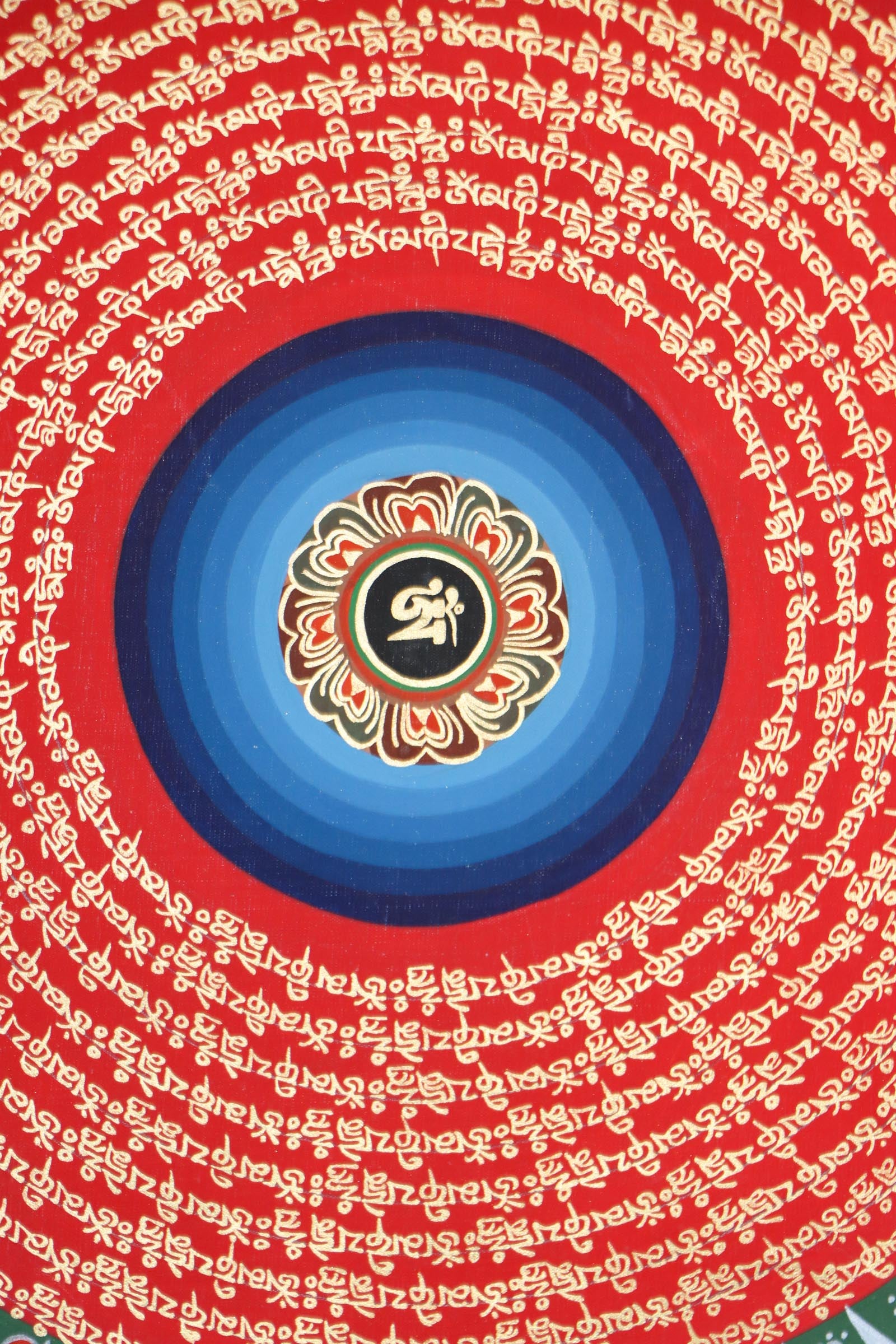 Beautiful Mantra Mandala Thangka with 8 auspicious symbols .