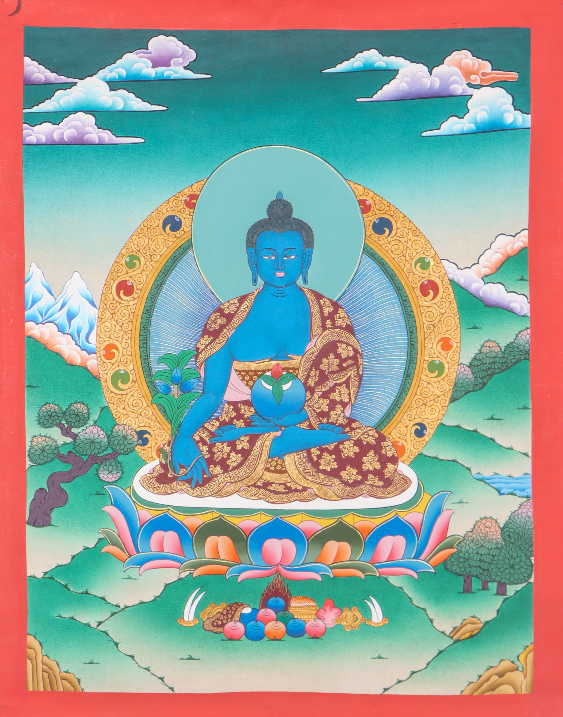 Medicine Buddha Thangka for cultivation of compassion, facilitate physical and mental healing.