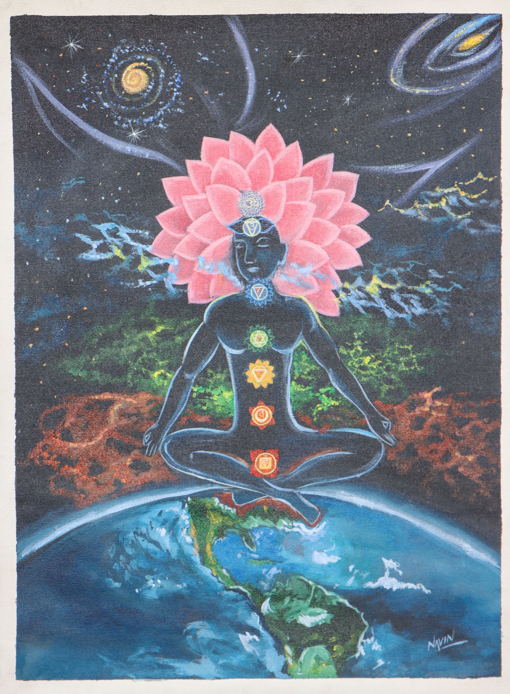 Oil Painting of Seven Chakras in Human Body for wall decor.