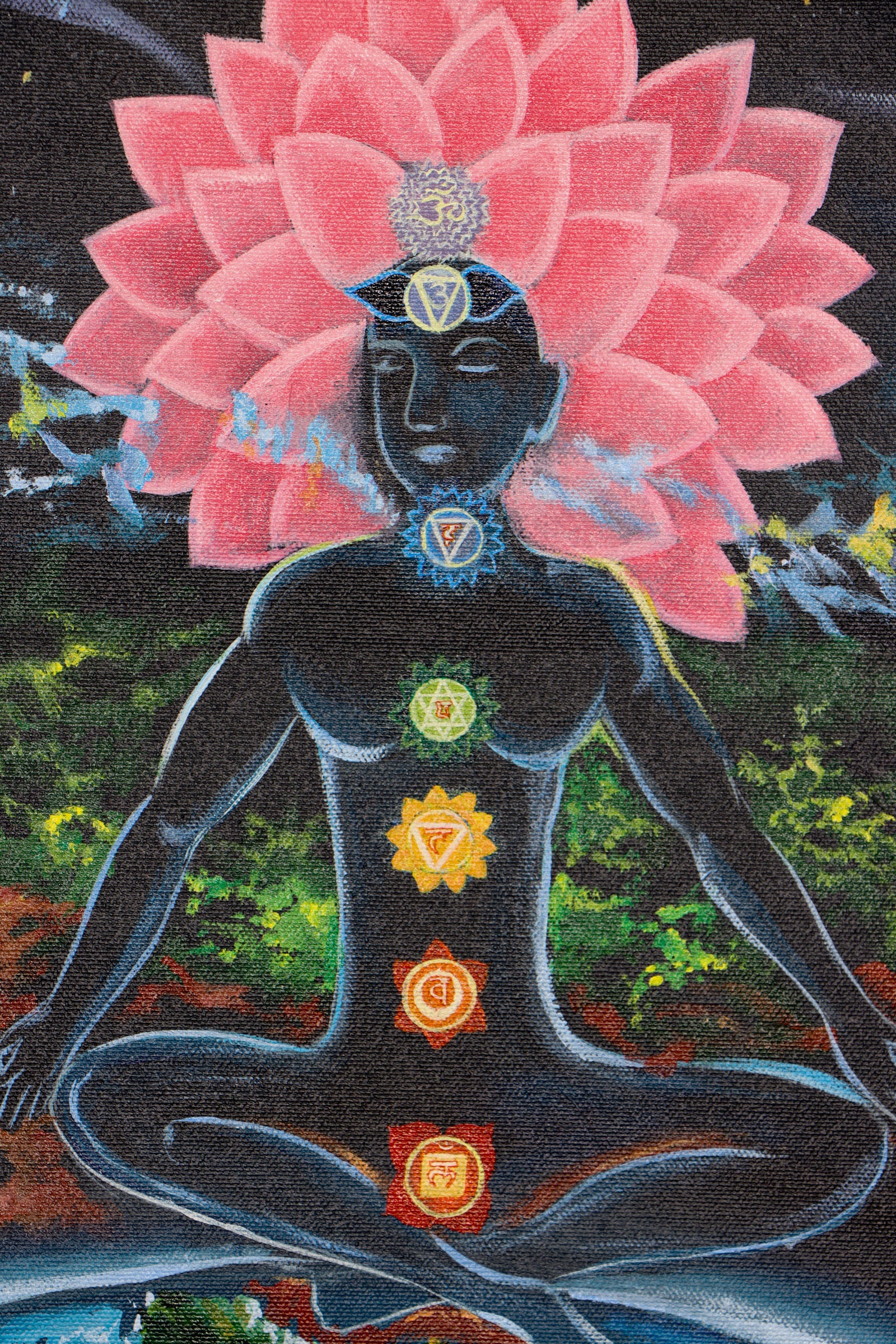 Oil Painting of Seven Chakras in Human Body for wall decor.