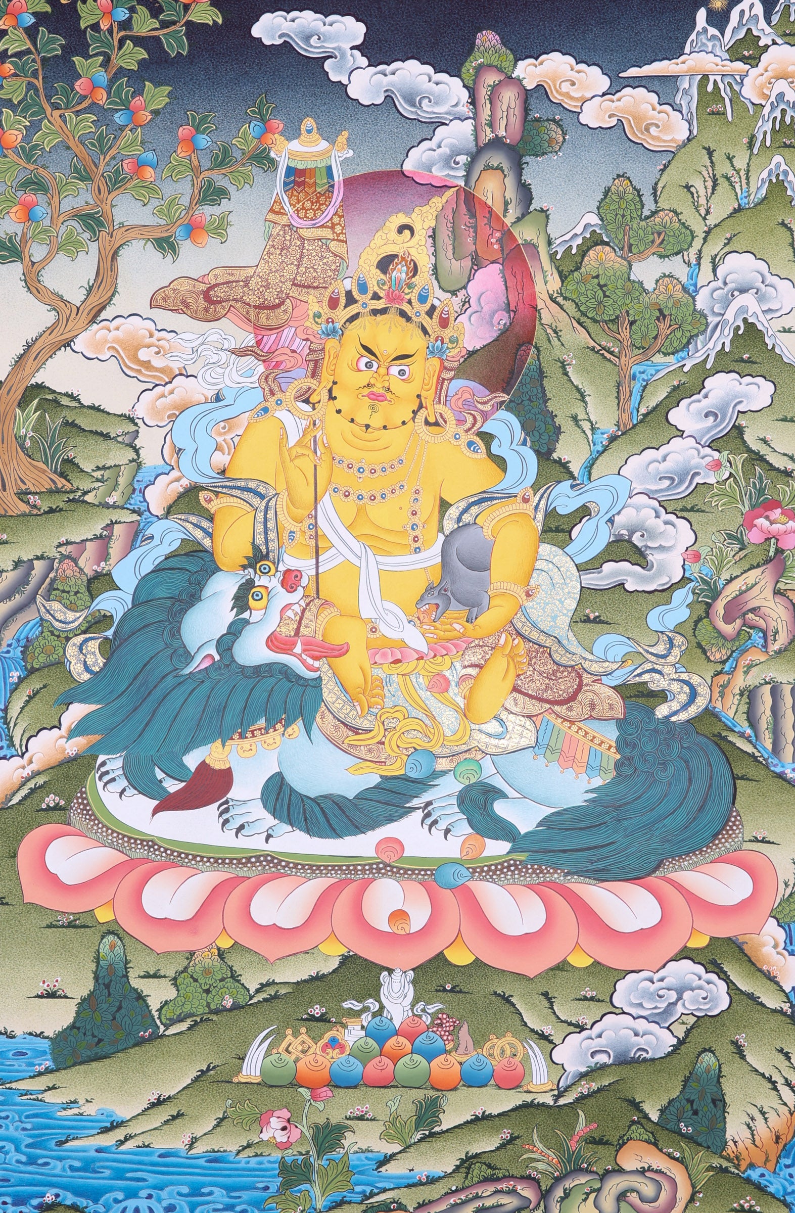 Singh Zambala Thangka Painting for prosperity and abundance of wealth.