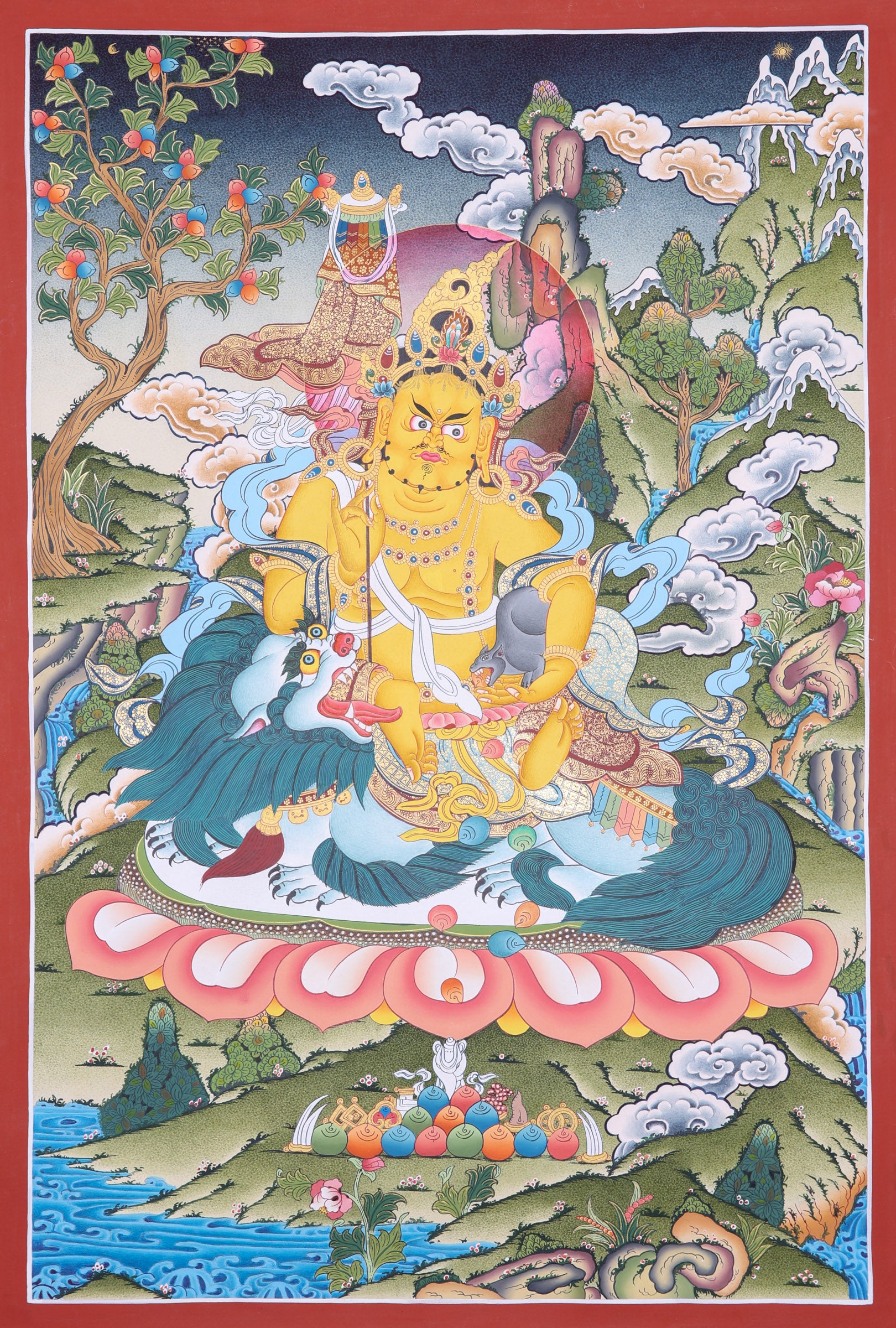Singh Zambala Thangka Painting for prosperity and abundance of wealth.
