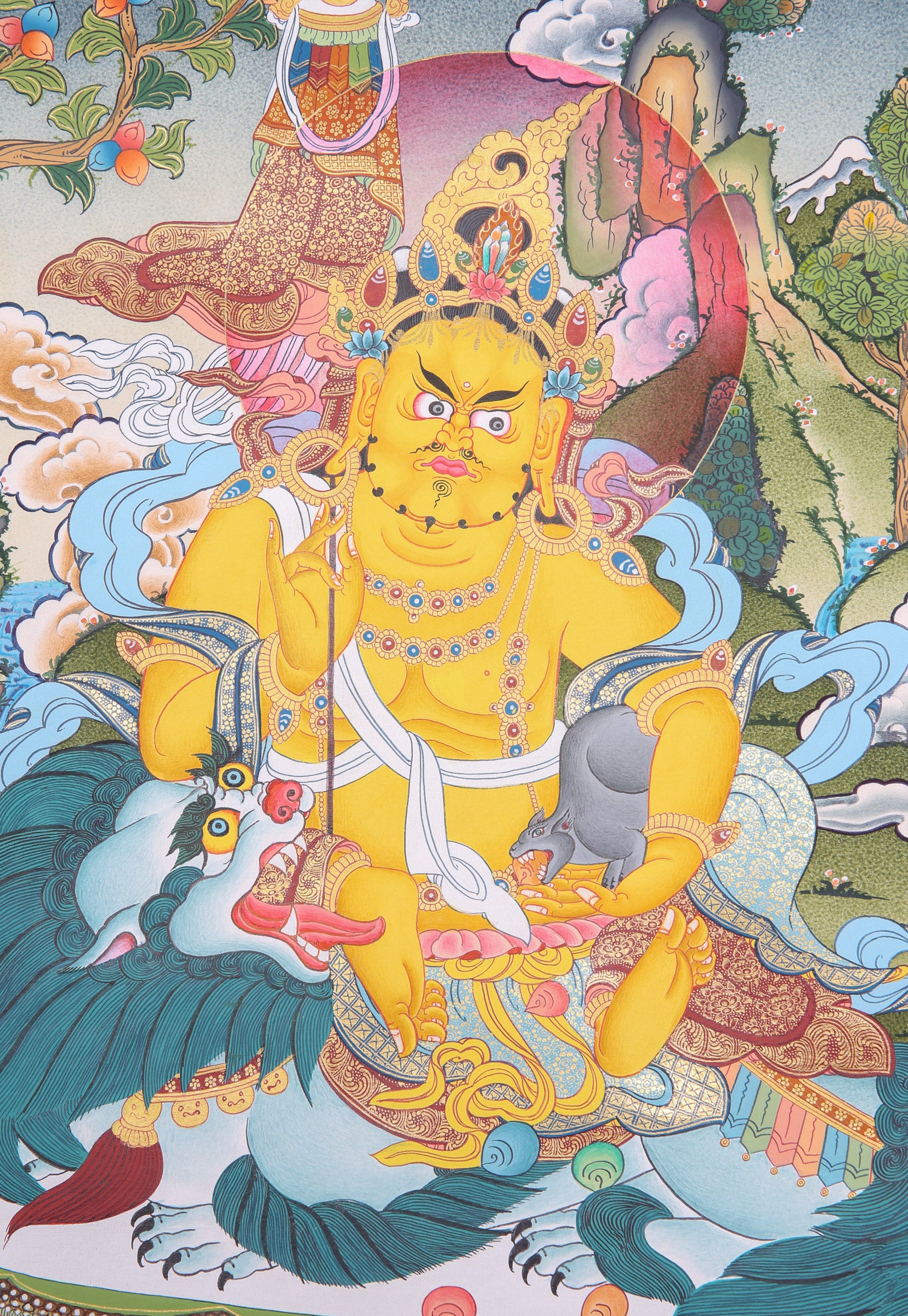 Singh Zambala Thangka Painting for prosperity and abundance of wealth.