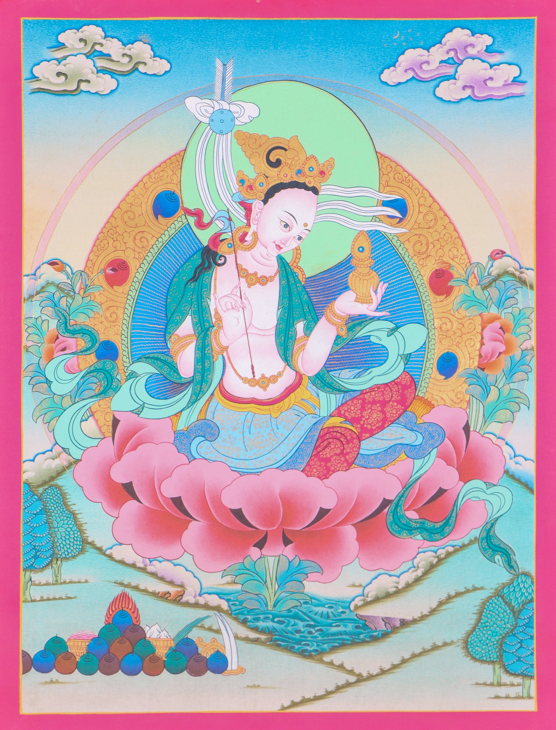 Yeshe Tsogyal Thangka Painting for aesthetic wall decor.