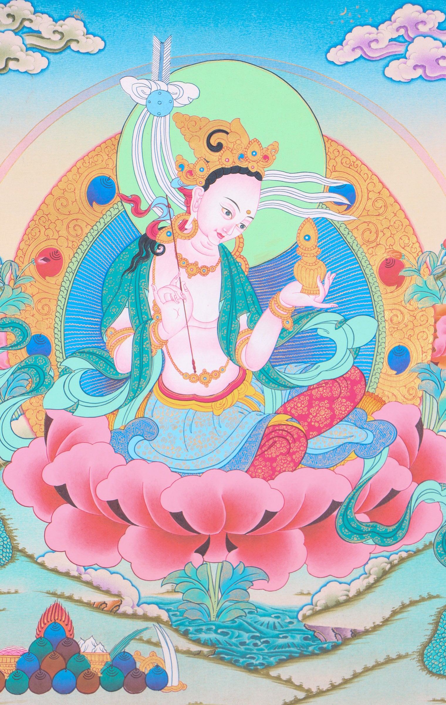 Yeshe Tsogyal Thangka Painting for aesthetic wall decor.