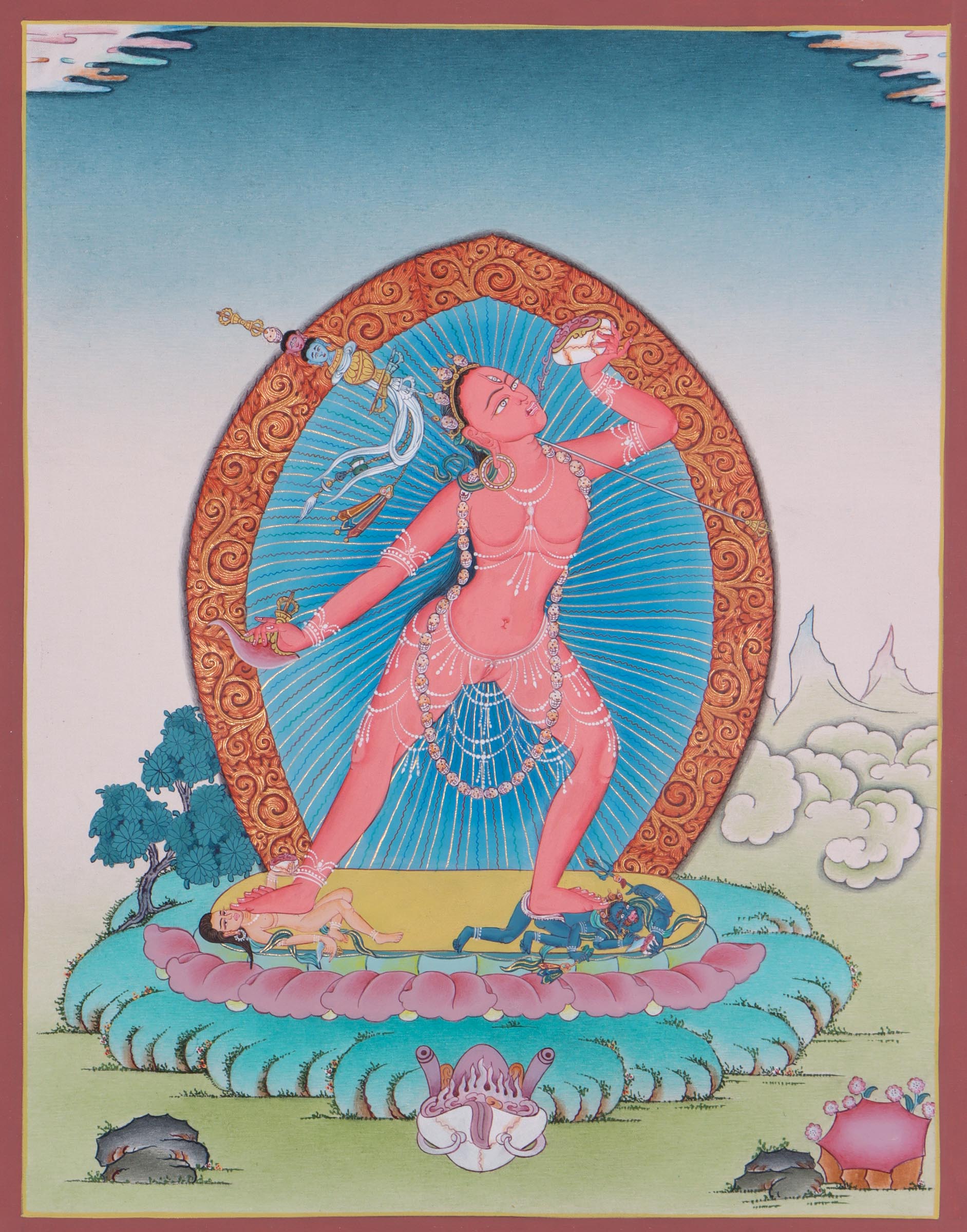 Wrathful Deity- Vajra Yogini Thangka art on canvas . A authentic Buddhism art