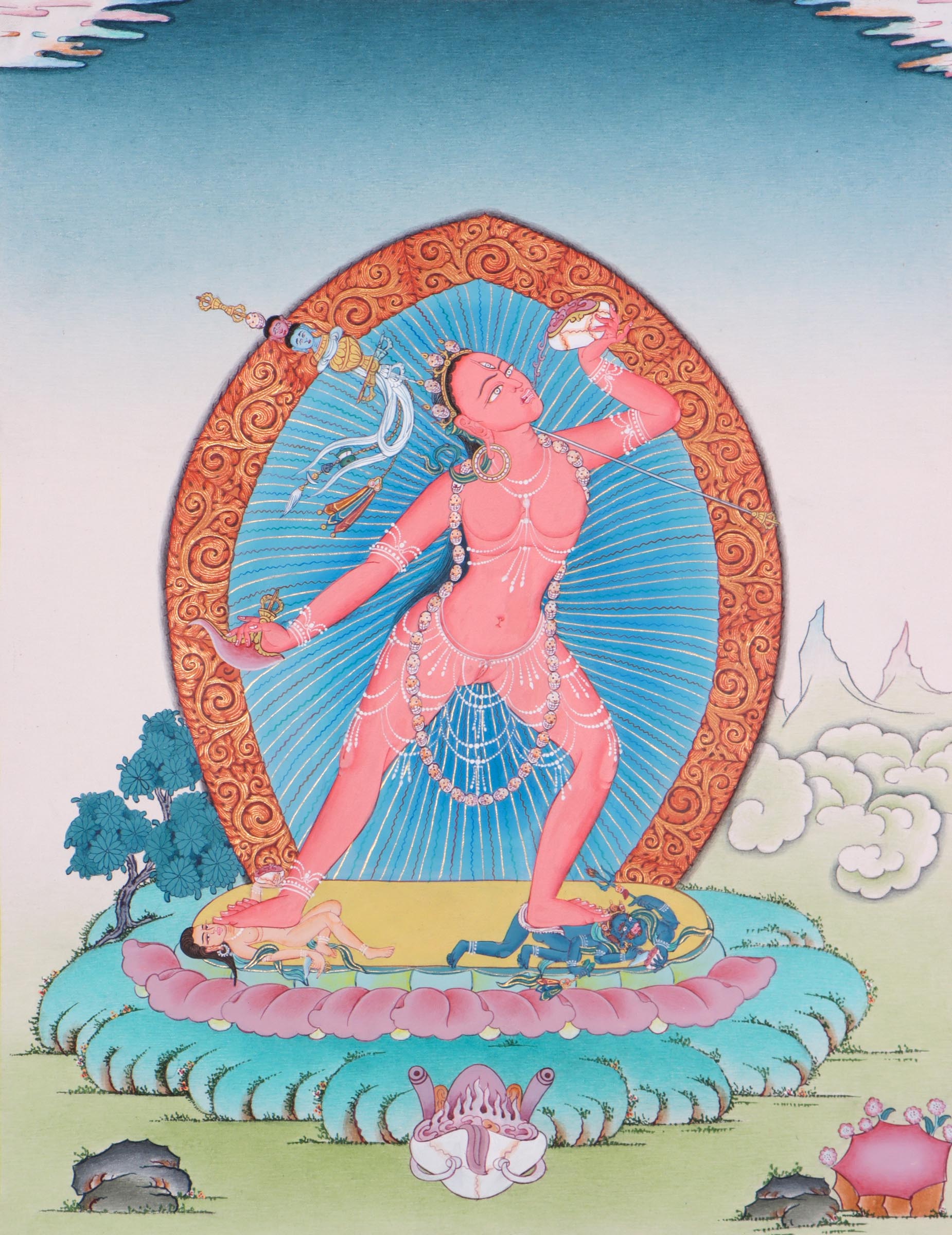 Wrathful Deity- Vajra Yogini Thangka art on canvas . A authentic Buddhism art