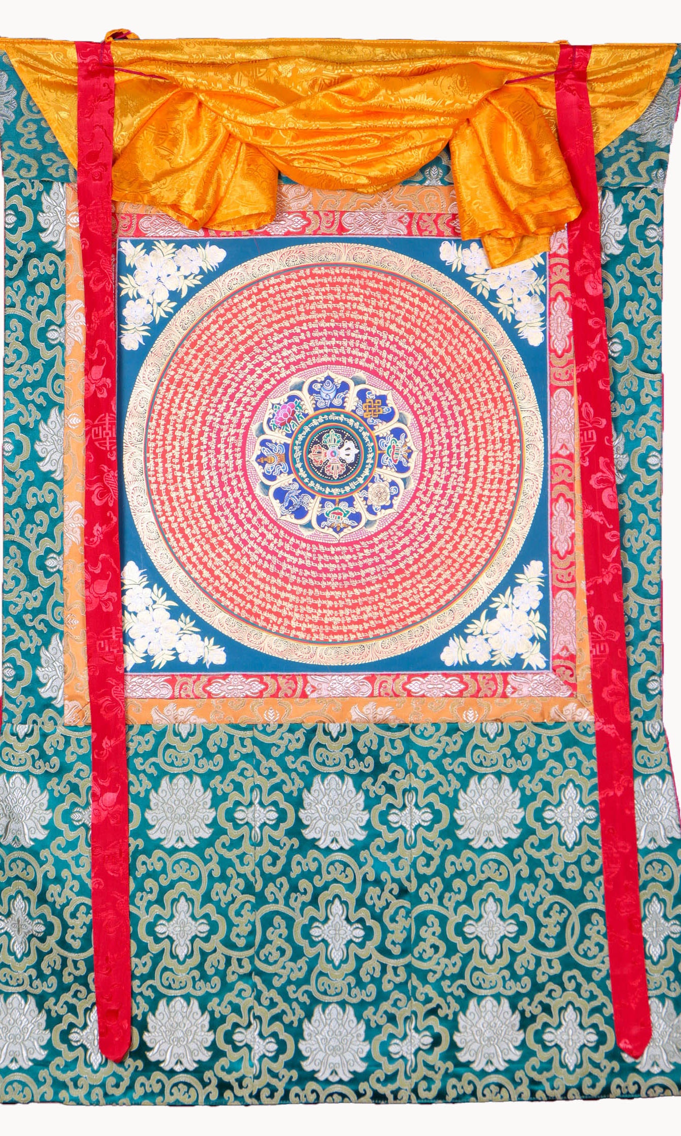 Mantra Mandala Brocade Thangka for wall decor.