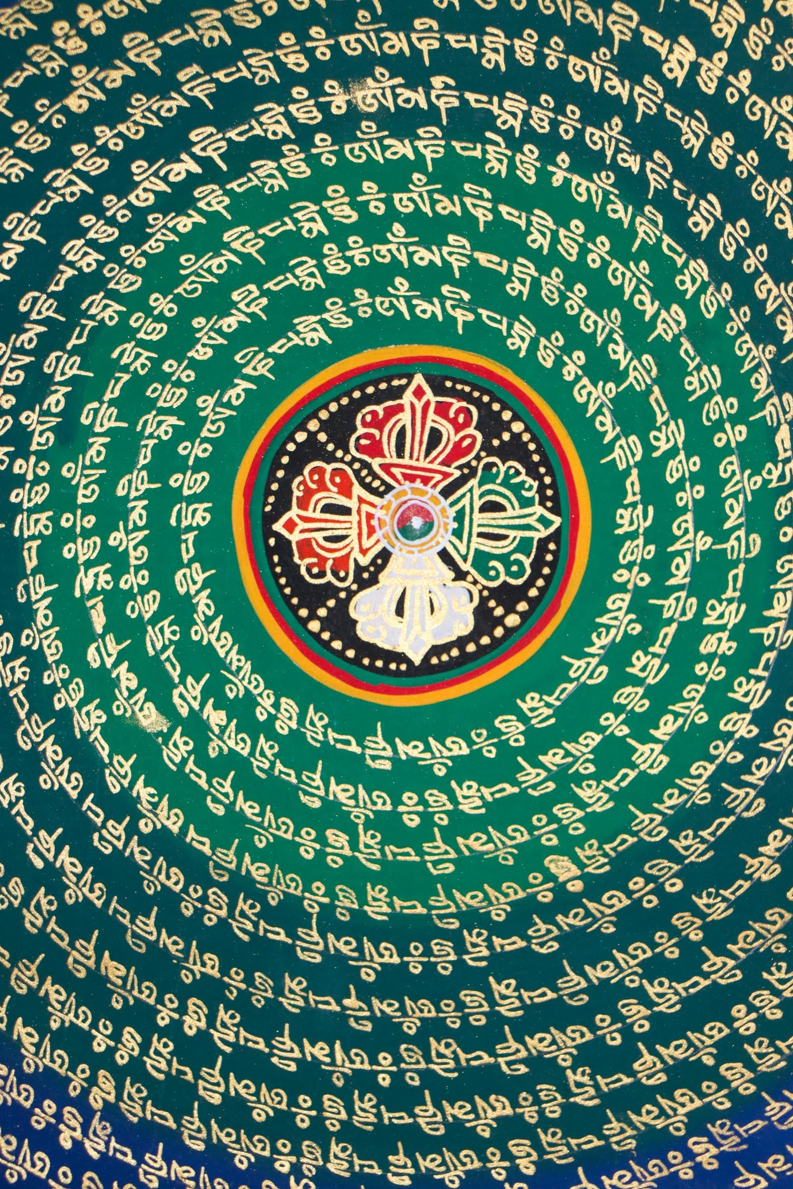 Mantra Mandala with 8 auspicious symbol thangka painting with Bajra at the center for wall hanging