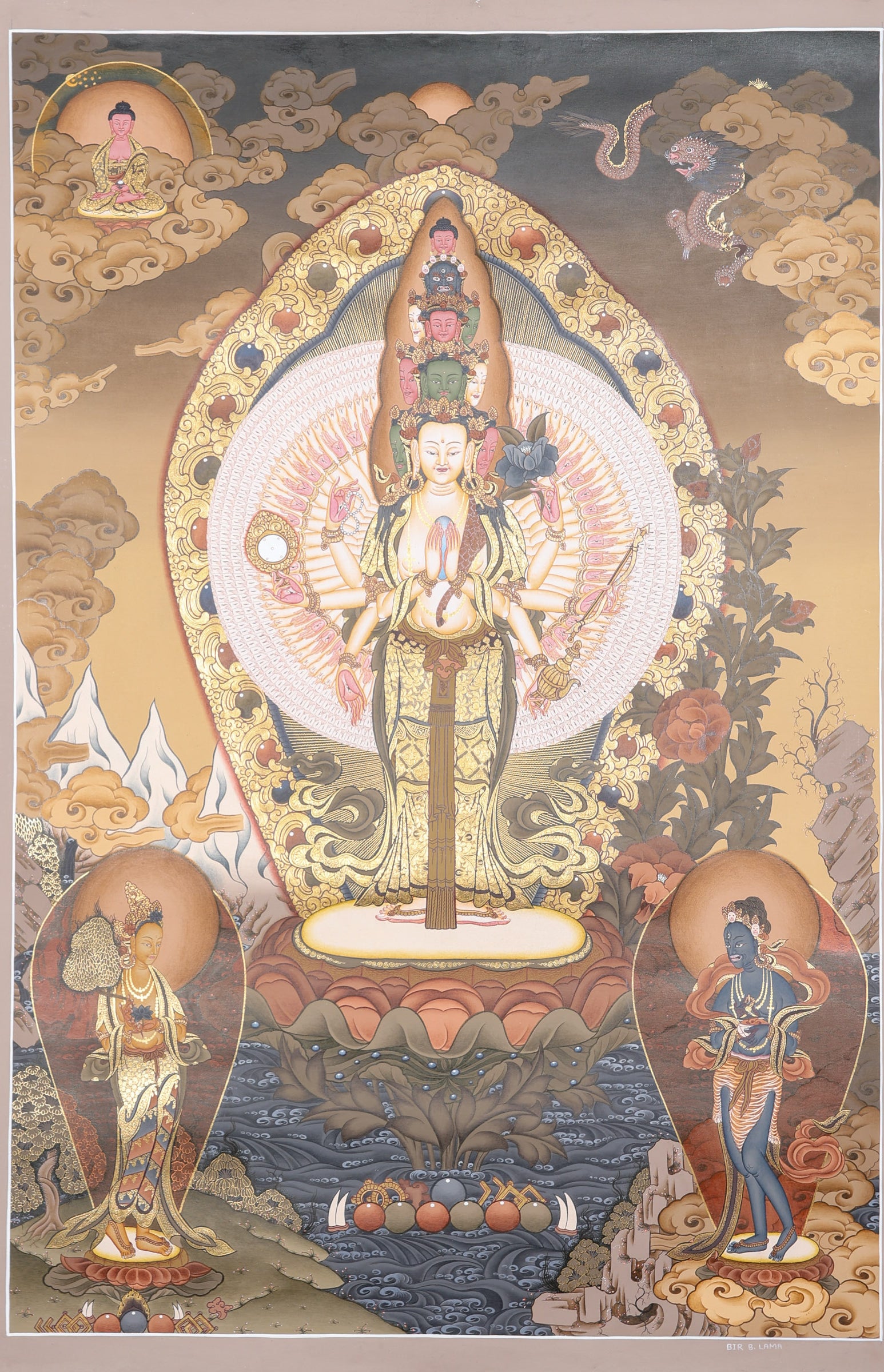 Avalokiteshvara Thangka Painting for prayer and devotion.