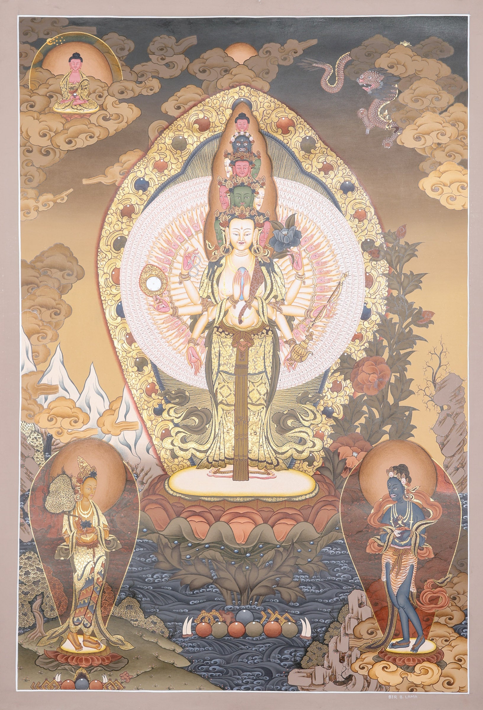 Avalokiteshvara Thangka Painting for prayer and devotion.