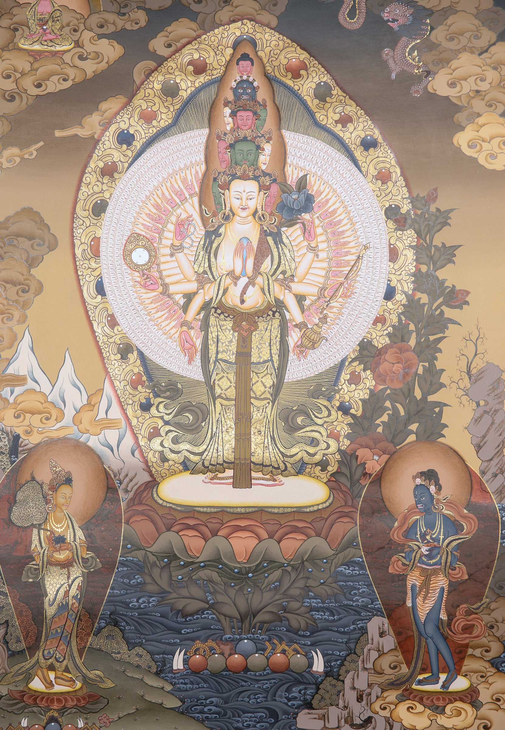 Avalokiteshvara Thangka Painting for prayer and devotion.