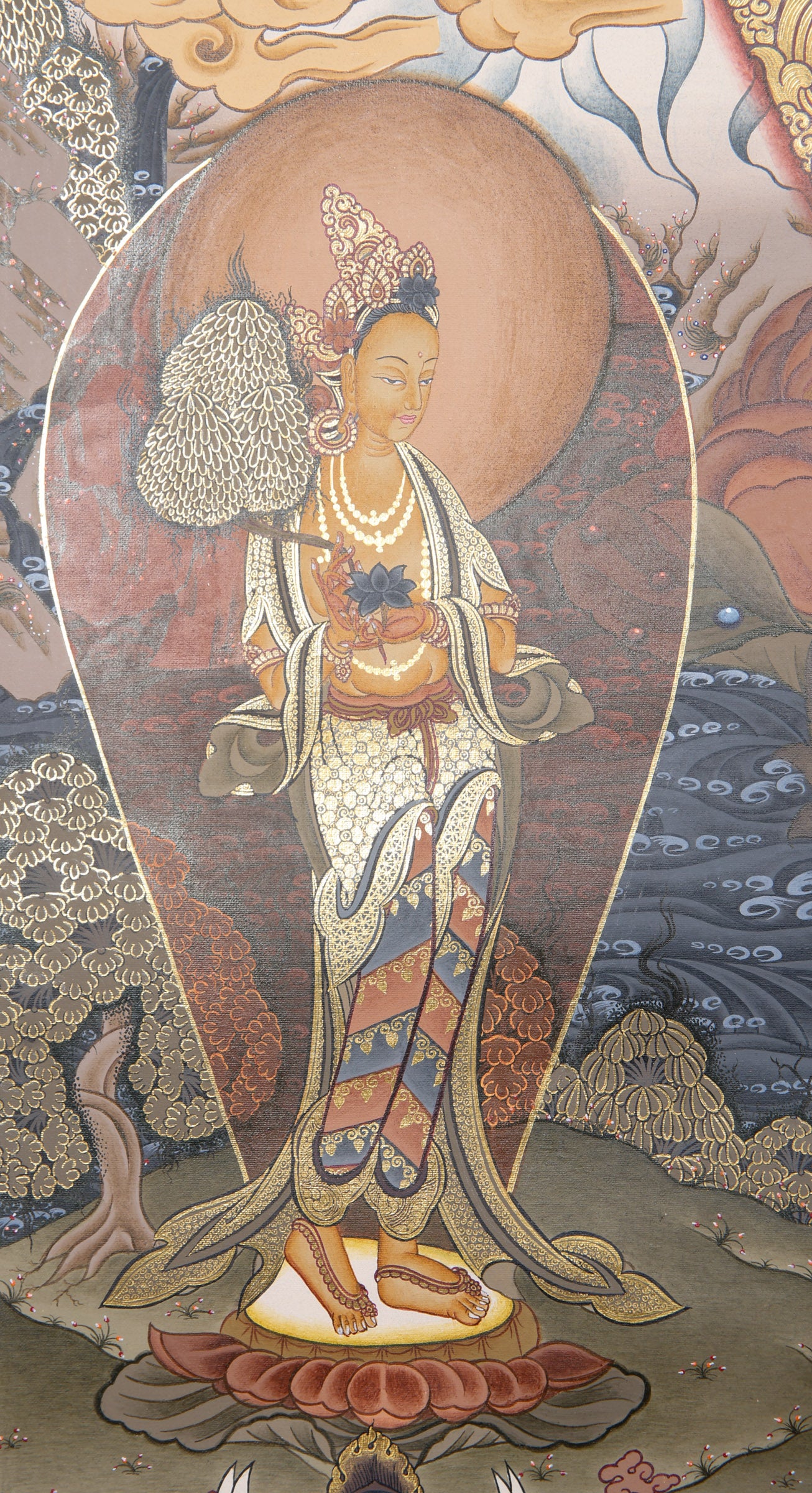 Avalokiteshvara Thangka Painting for prayer and devotion.