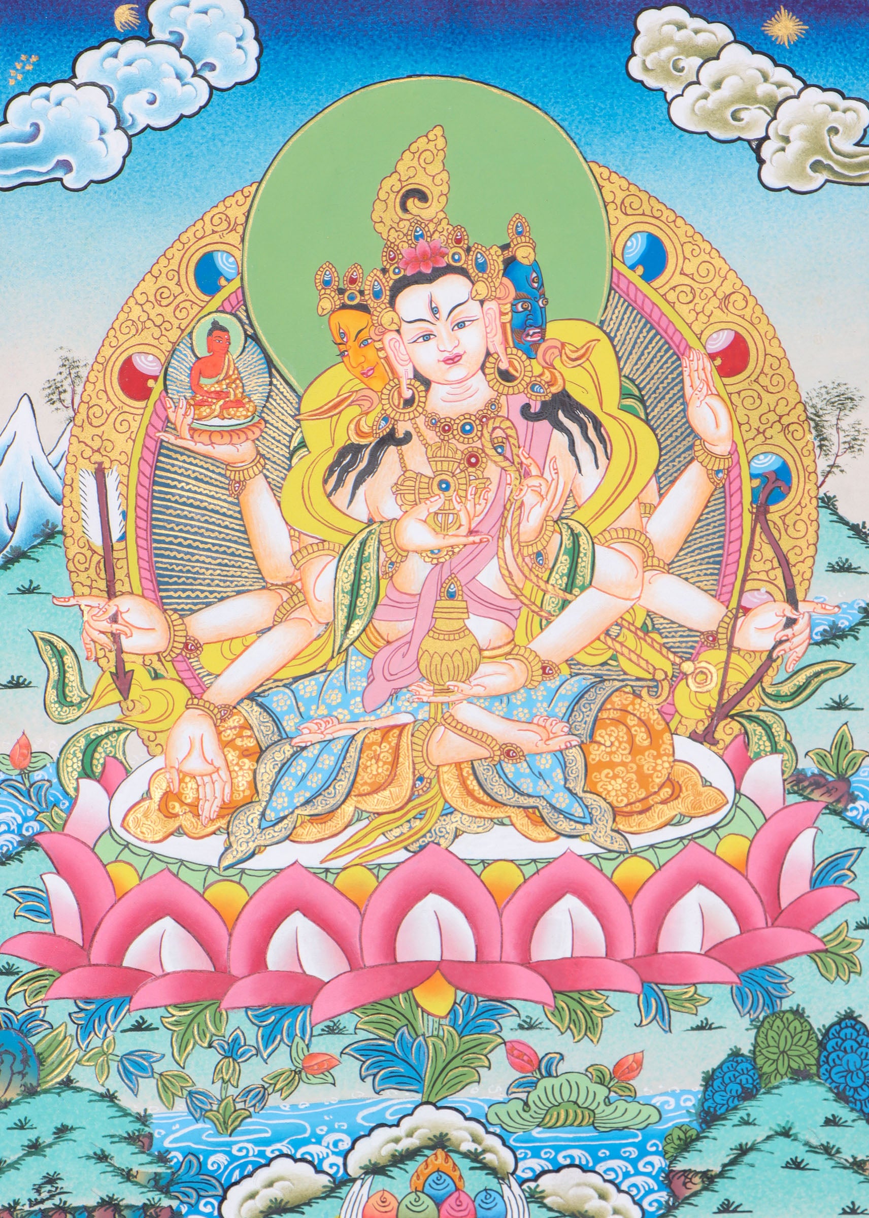 Namgyalma Thangka serves as a focal point for meditation, visualization, and devotion.