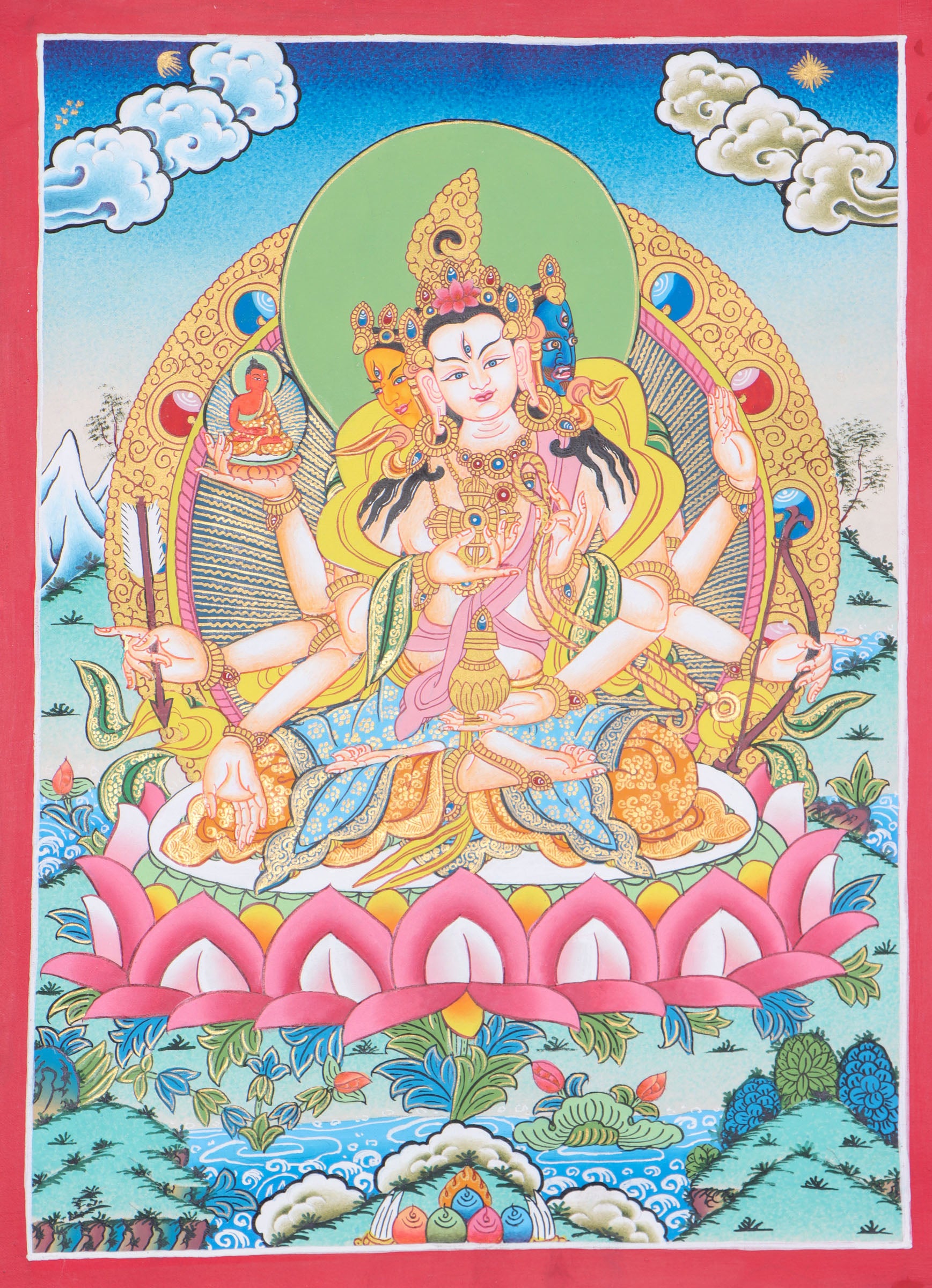 Namgyalma Thangka serves as a focal point for meditation, visualization, and devotion.