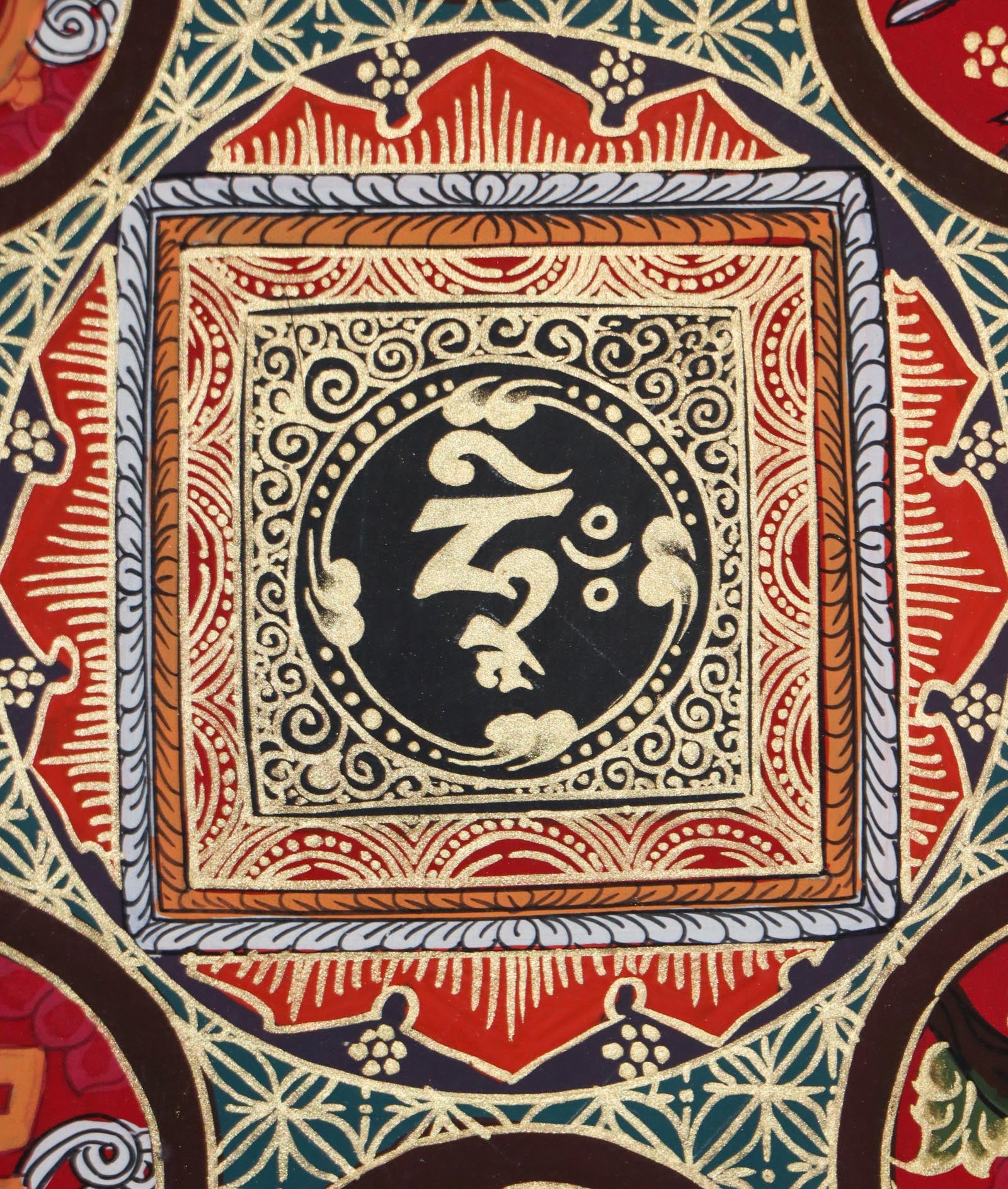 Handpainted black and gold Thangka painting.