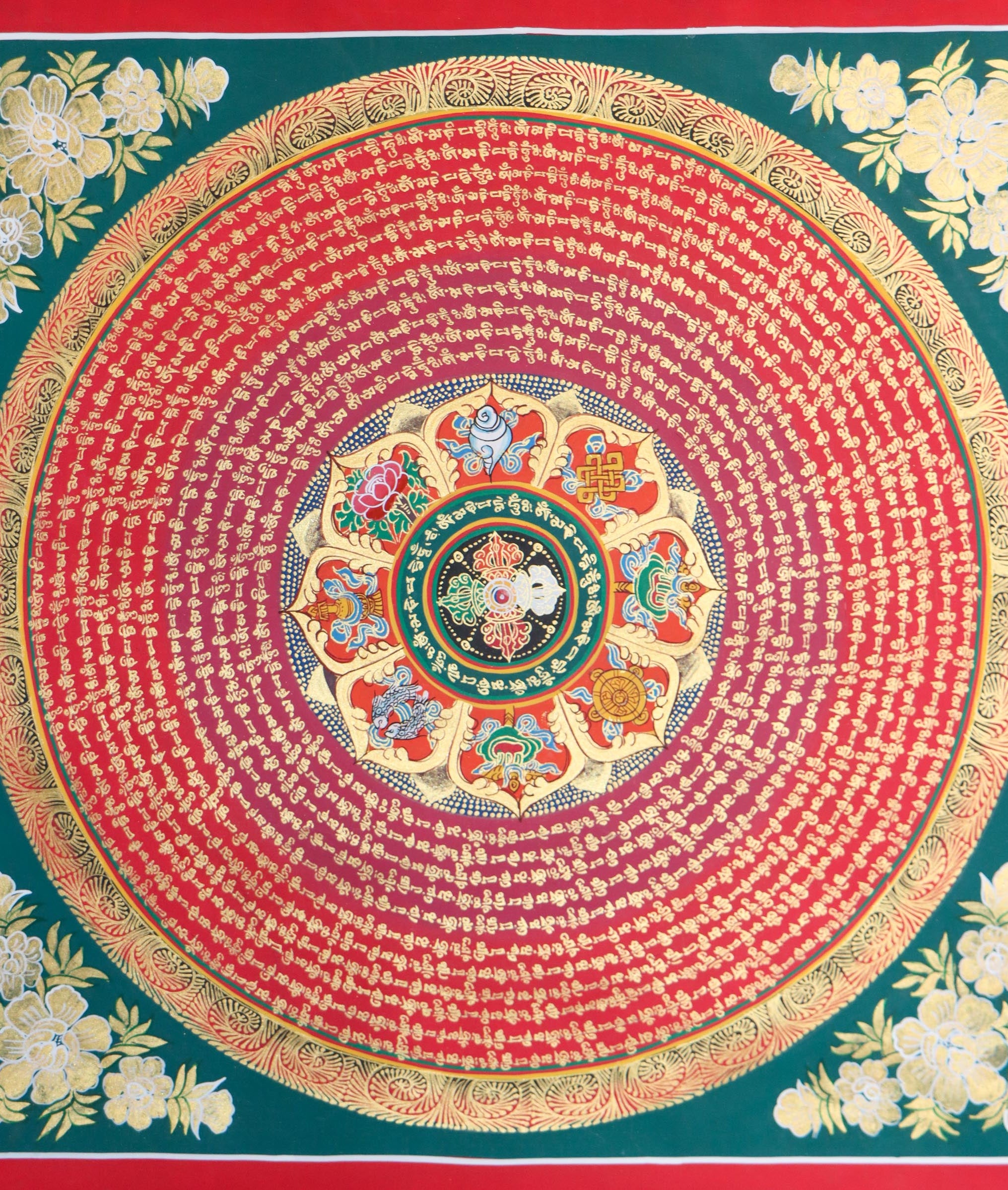Mantra Mandala  Thangka  including  a double Dorje in the centre 