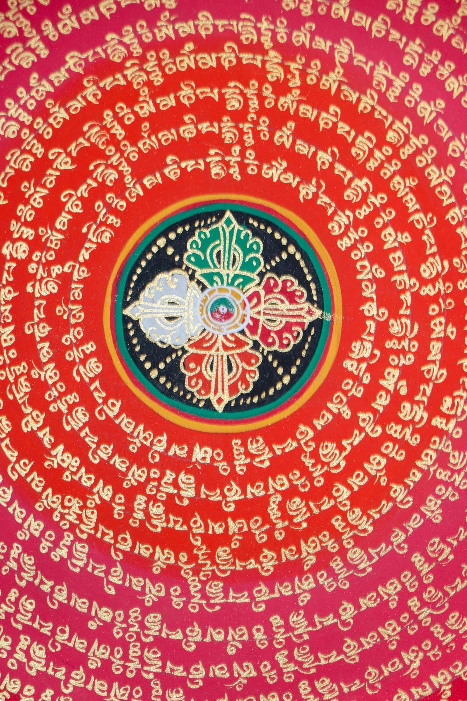 Mantra Mandala with 8 auspicious symbol thangka painting with Bajra at the center for wall hanging