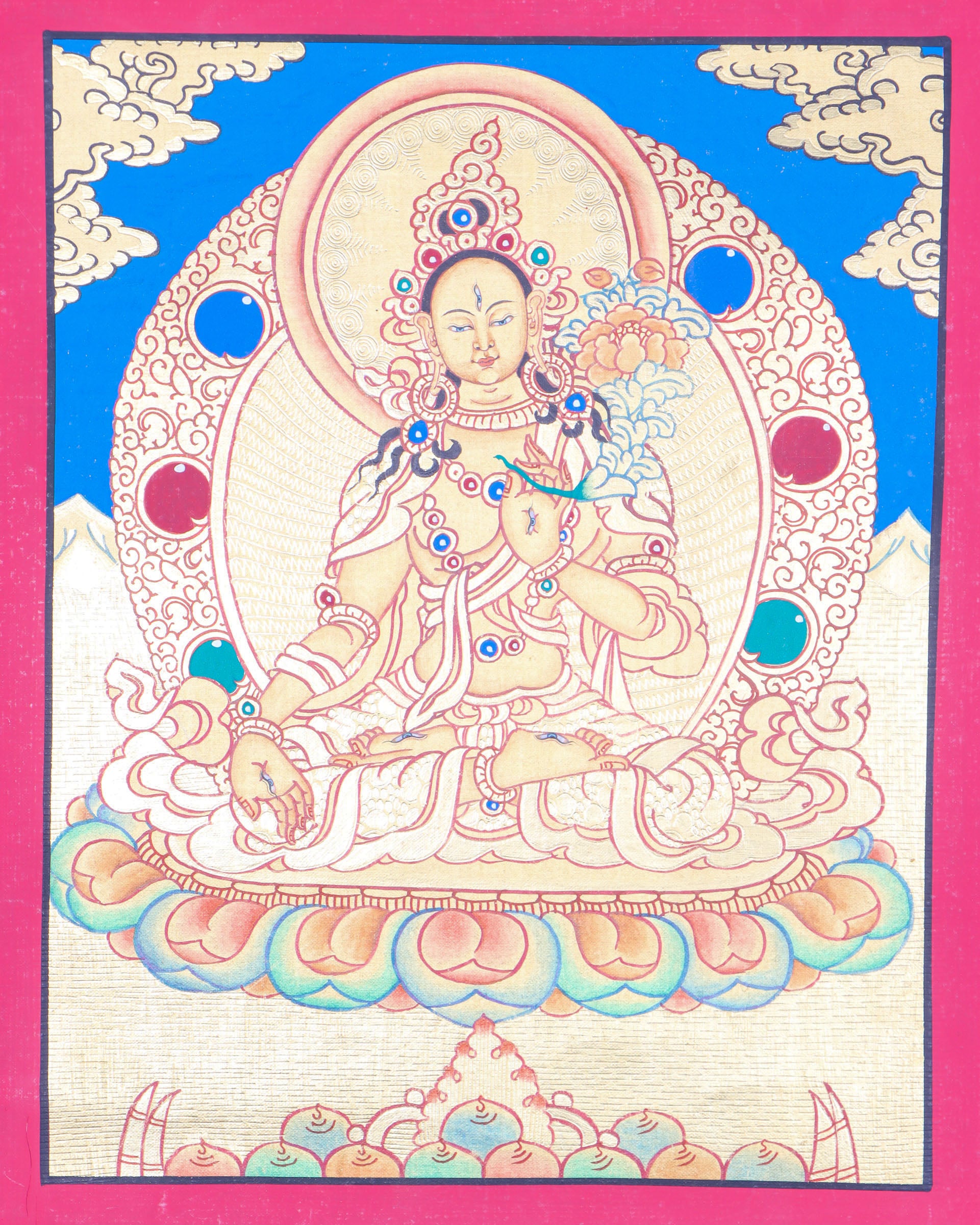 White Tara Thangka for meditation and wall decor .