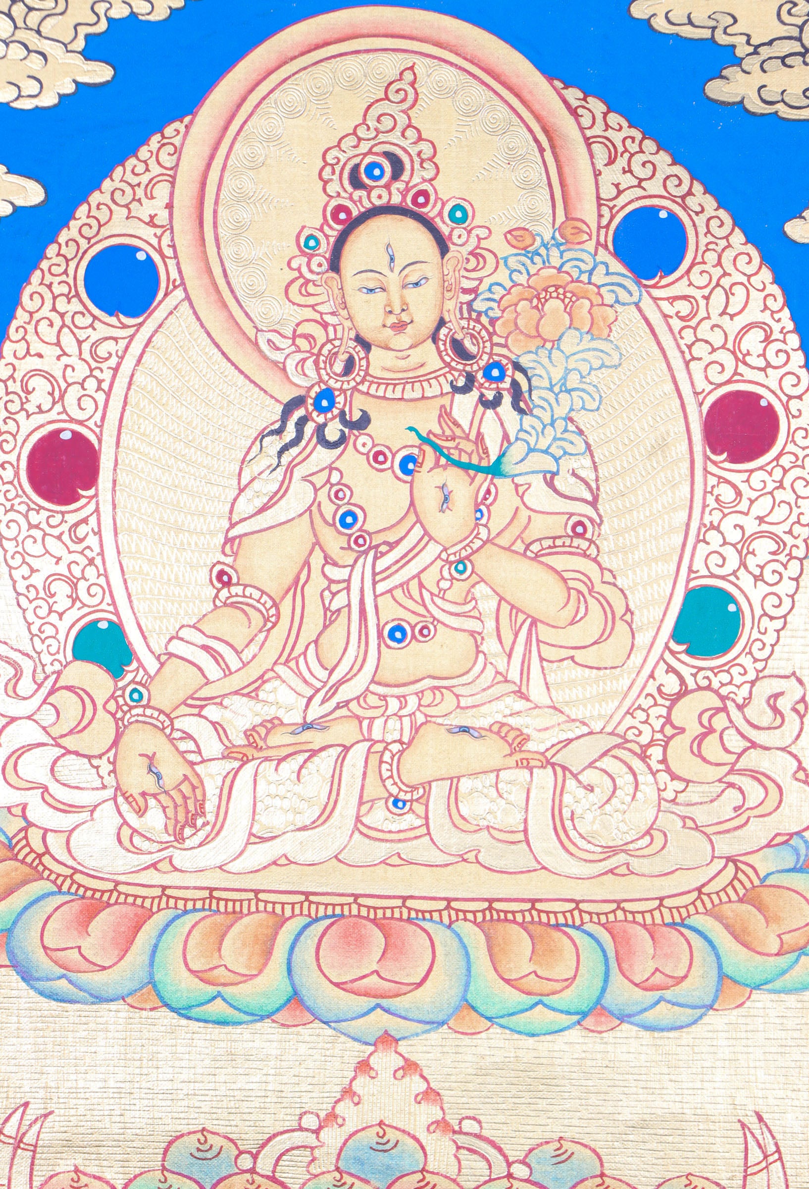 White Tara Thangka for meditation and wall decor .
