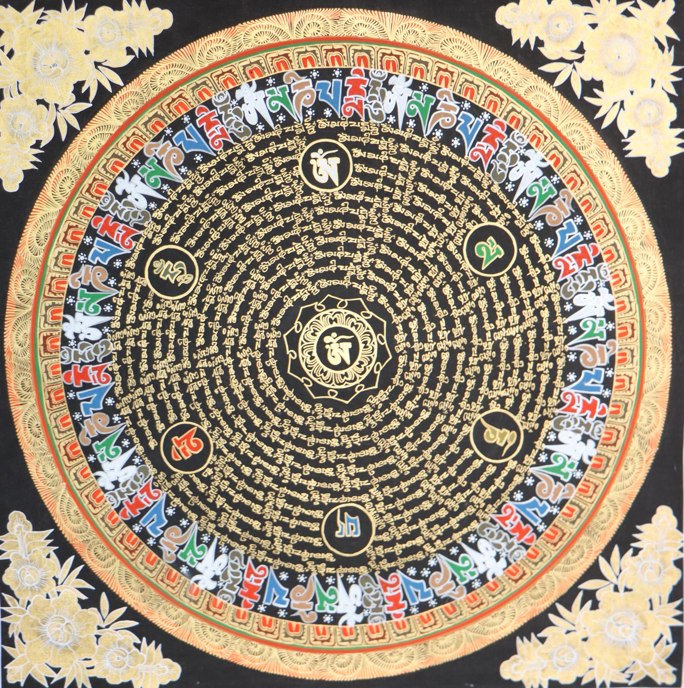 Tibetan Mantra Mandala Thangka for meditation .