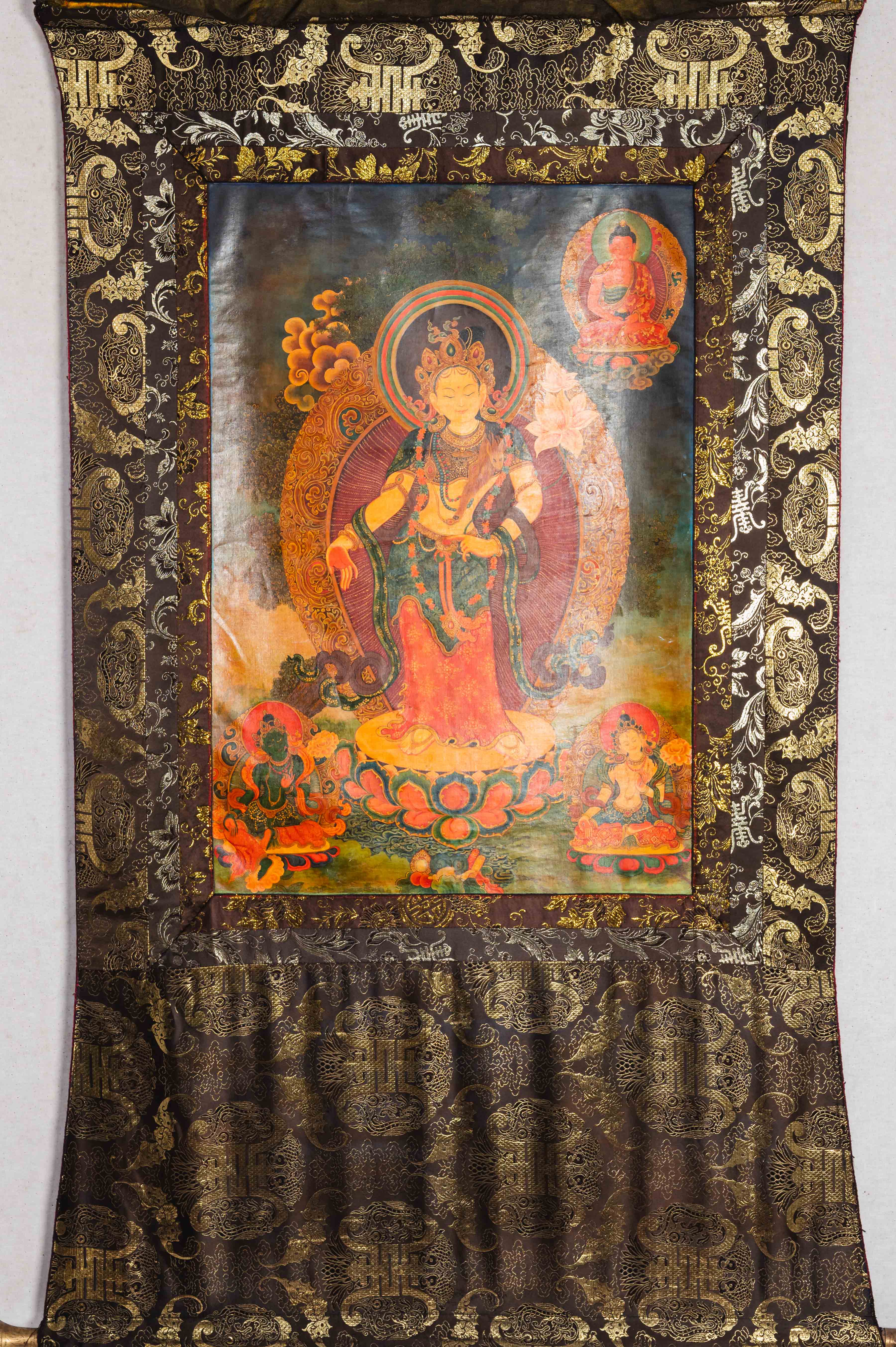 Antique Avalokiteshvara Thangka for prayer and meditation..