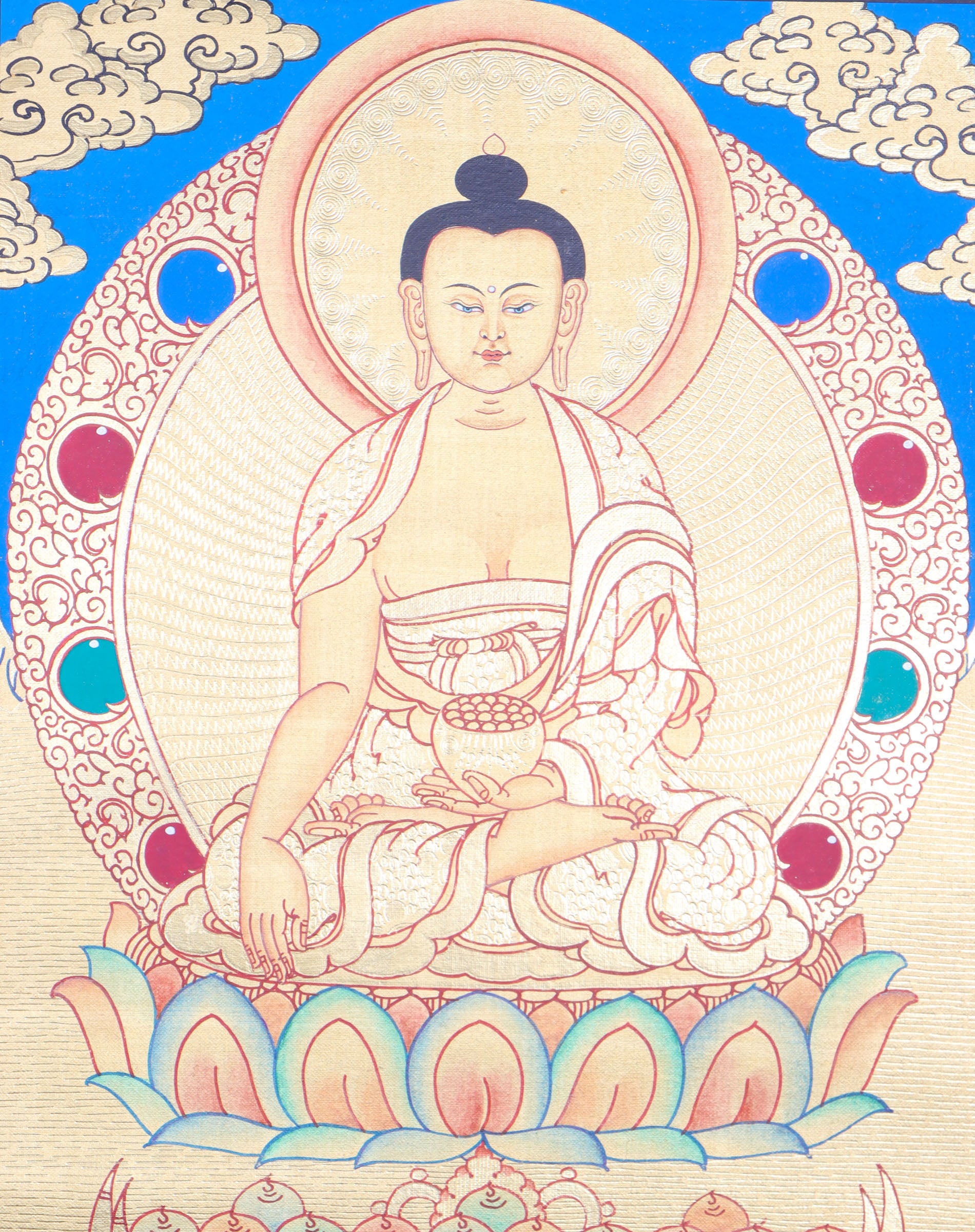 Shakyamuni Buddha Thangka for wall decor and meditation .