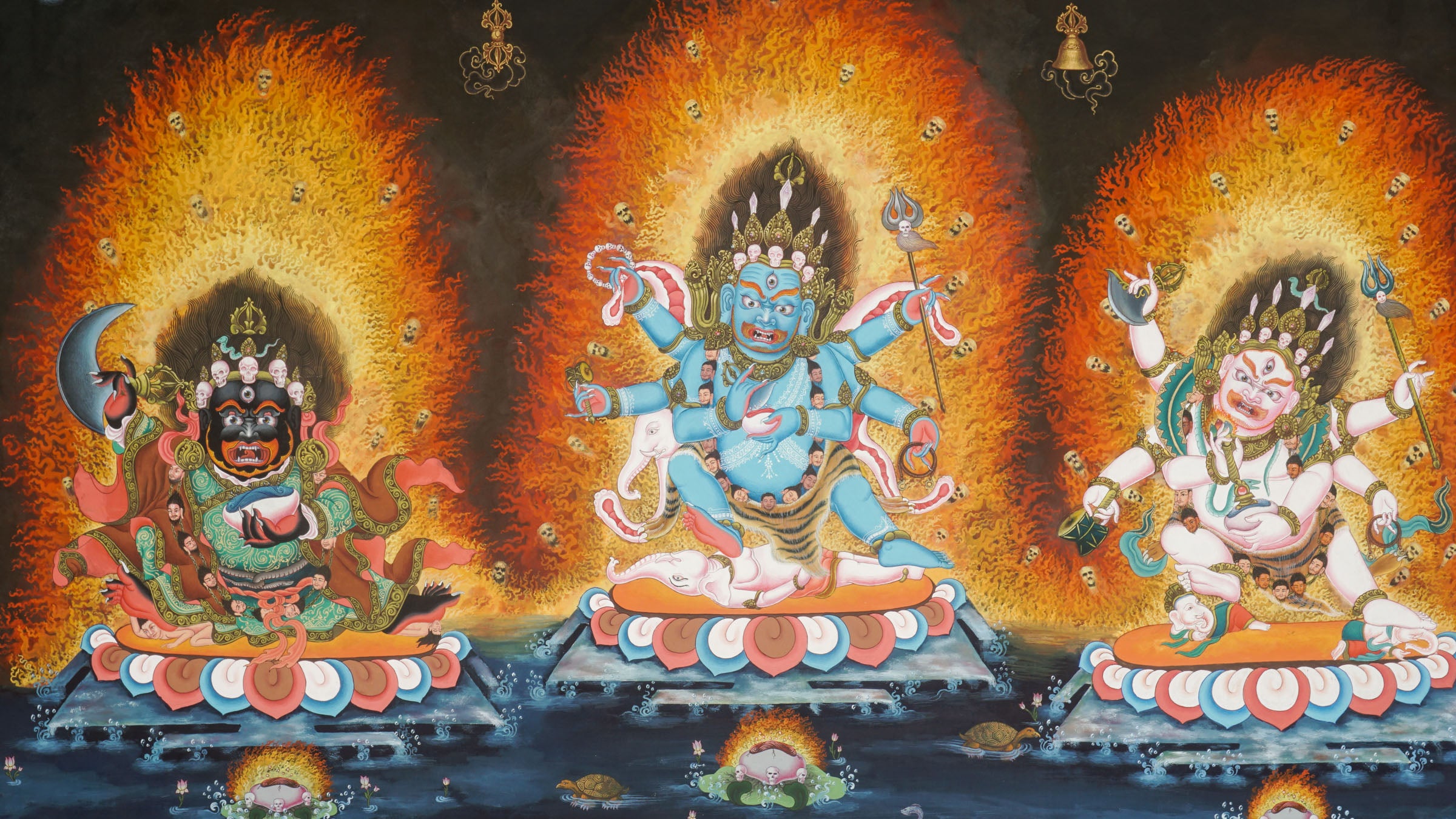 The Three Form of Mahakala- Newari Paudbha Art, Two hand, four hand and six hand Mahakala