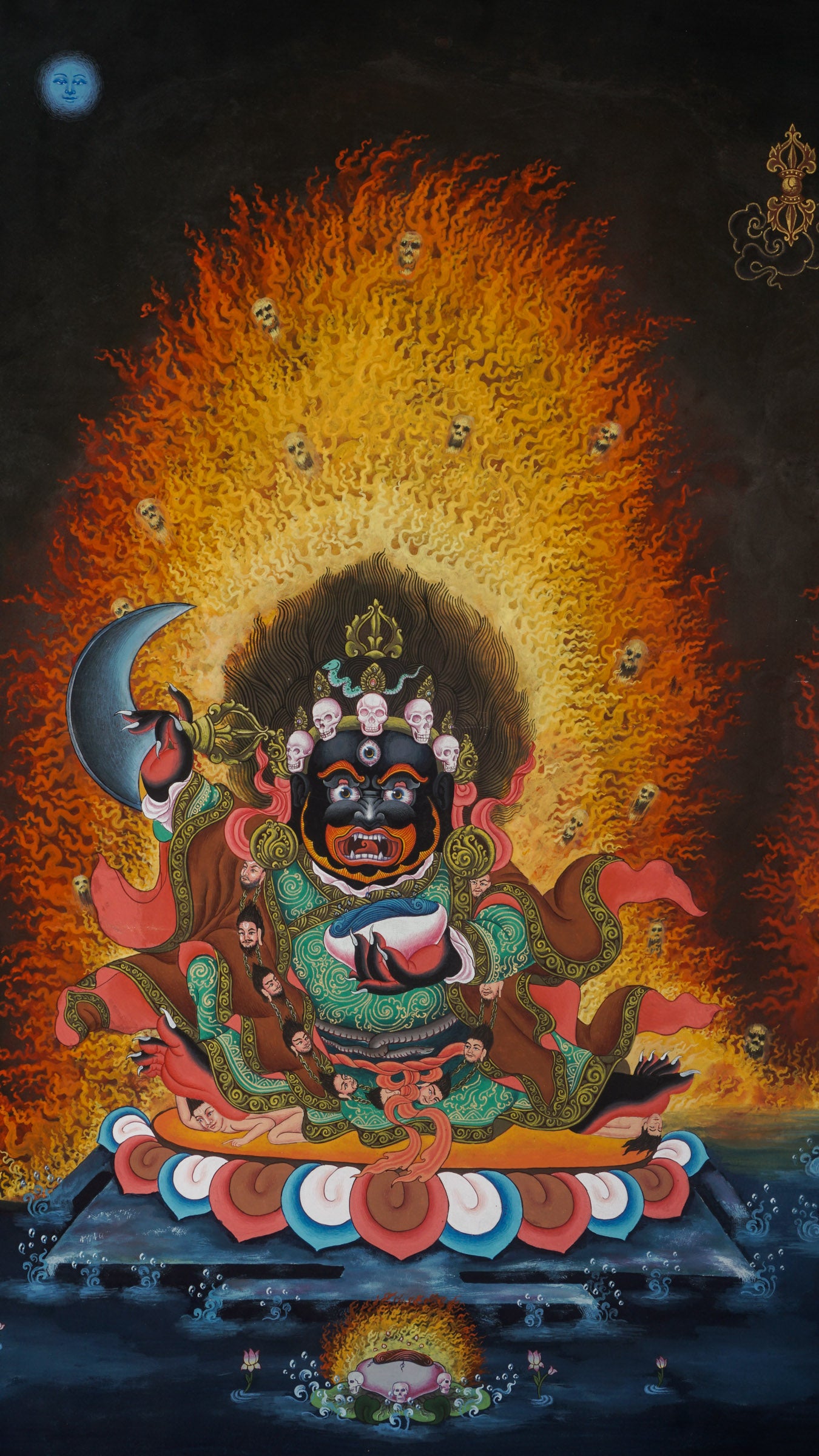 Newari Thangka Painting of Mahakalas- Black mahakala