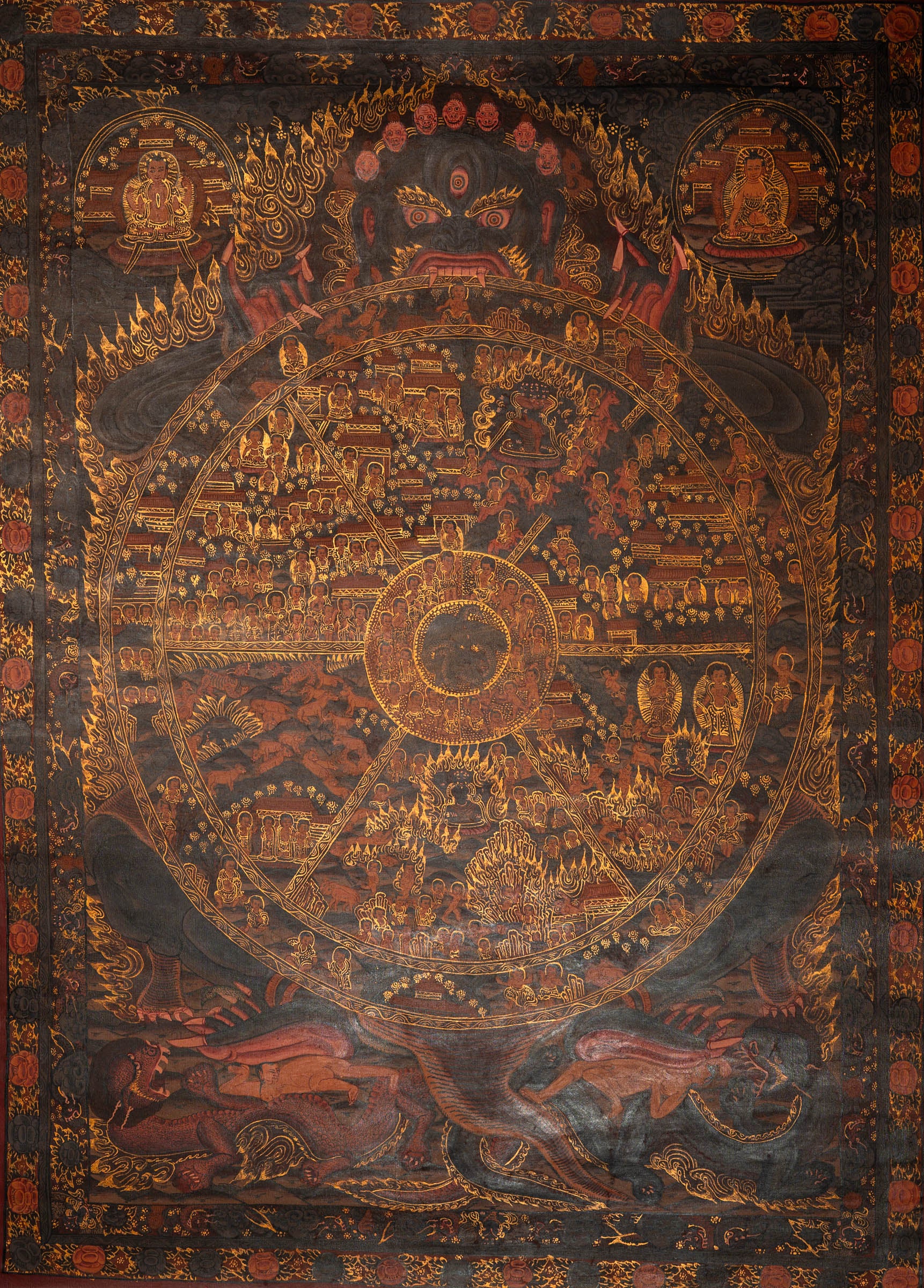 Wheel of Life (Bhavachakra) - Antique Tibetan Painting