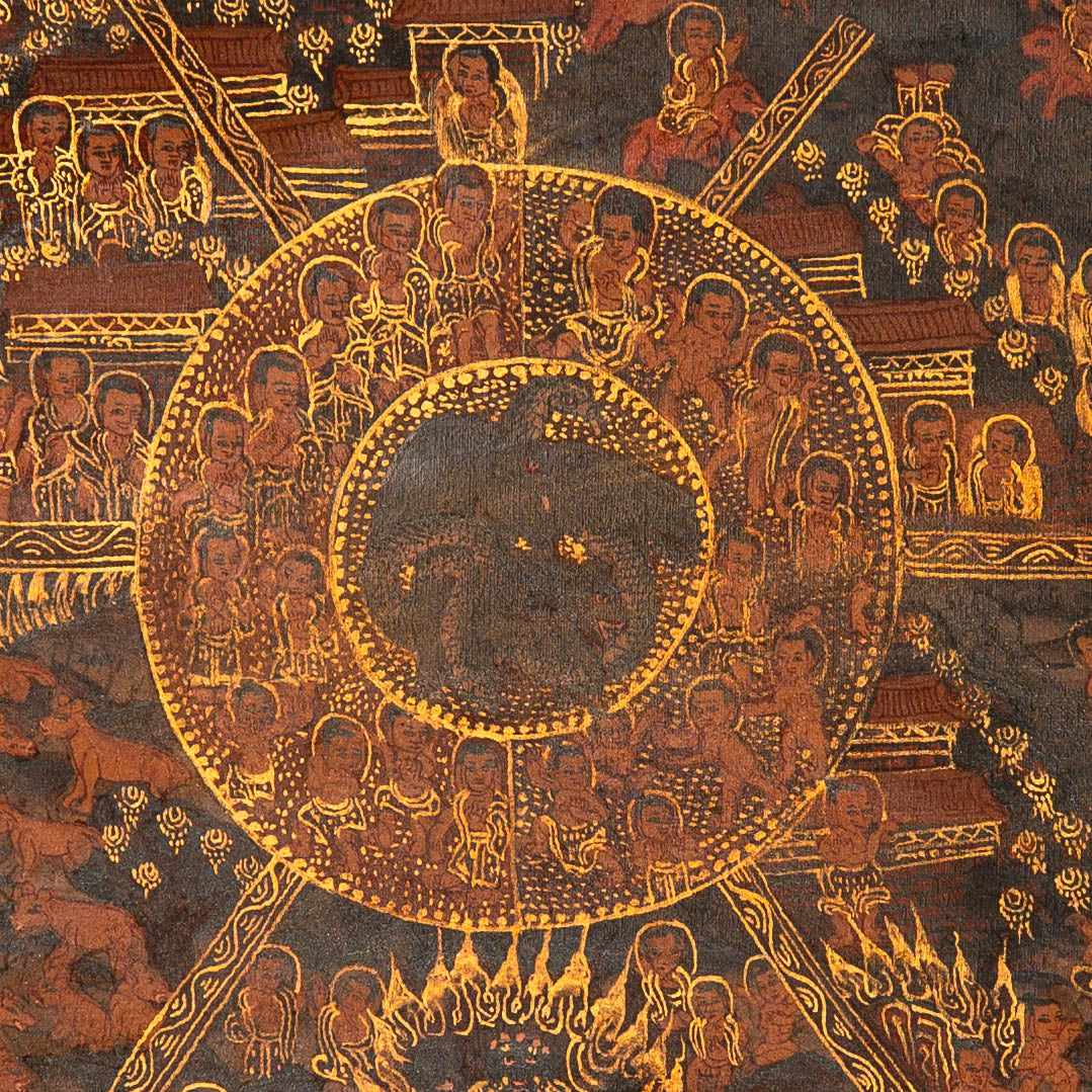 Wheel of Life (Bhavachakra) - Antique Tibetan Painting