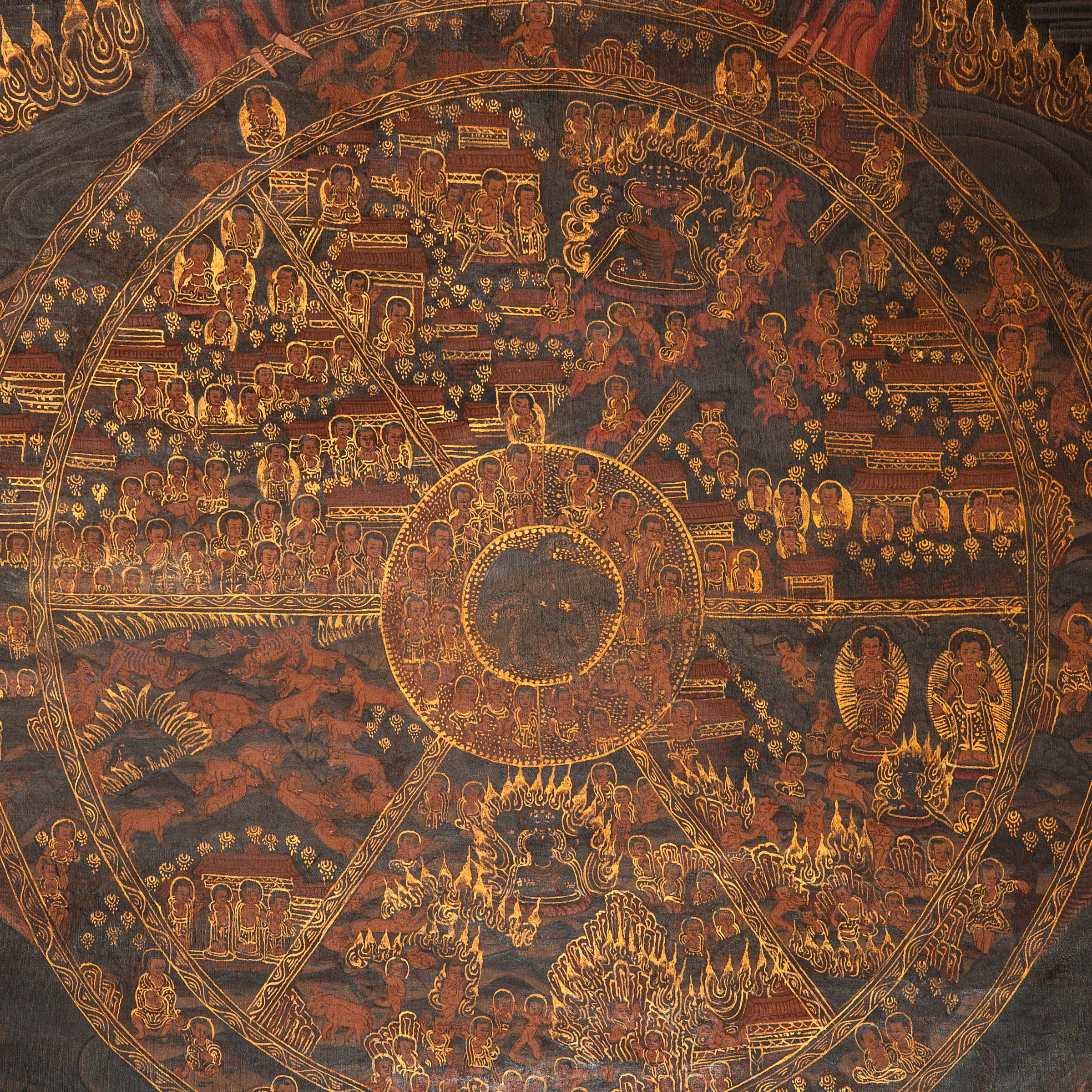 Wheel of Life (Bhavachakra) - Antique Tibetan Painting