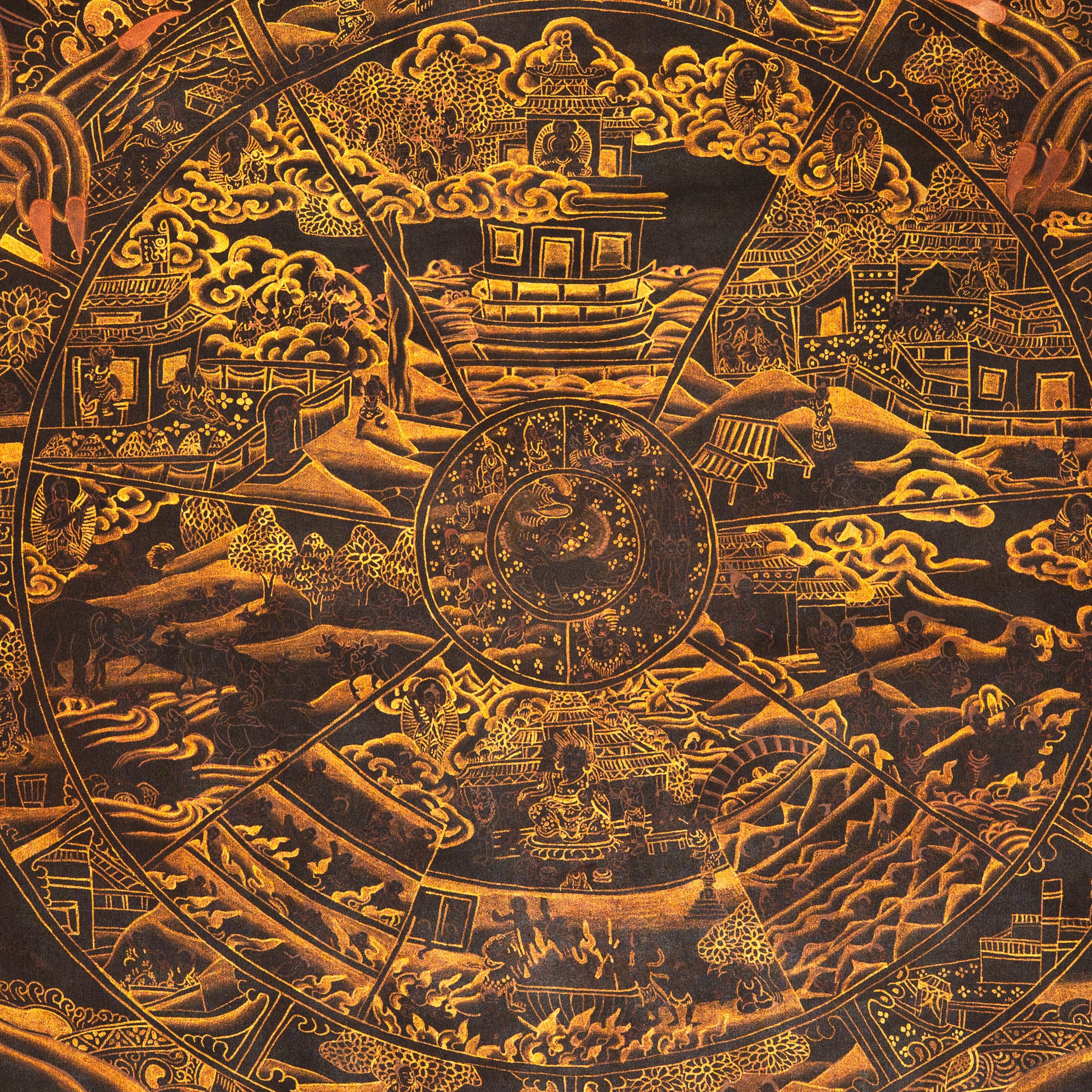 Antique Wheel of Life Thangka - Wall hanging decor