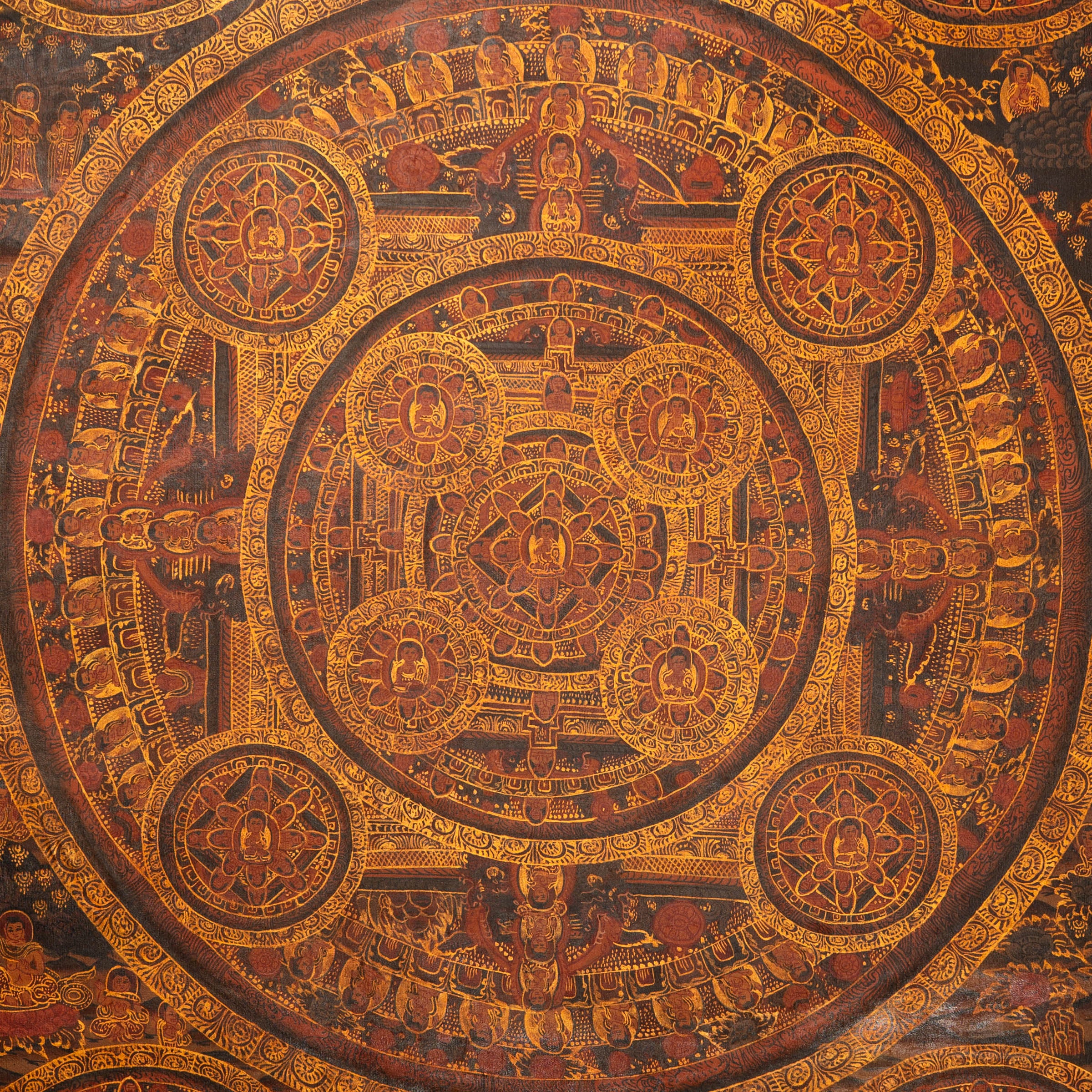 Antique Buddha Mandala Thangka - Sacred Tibetan Painting
