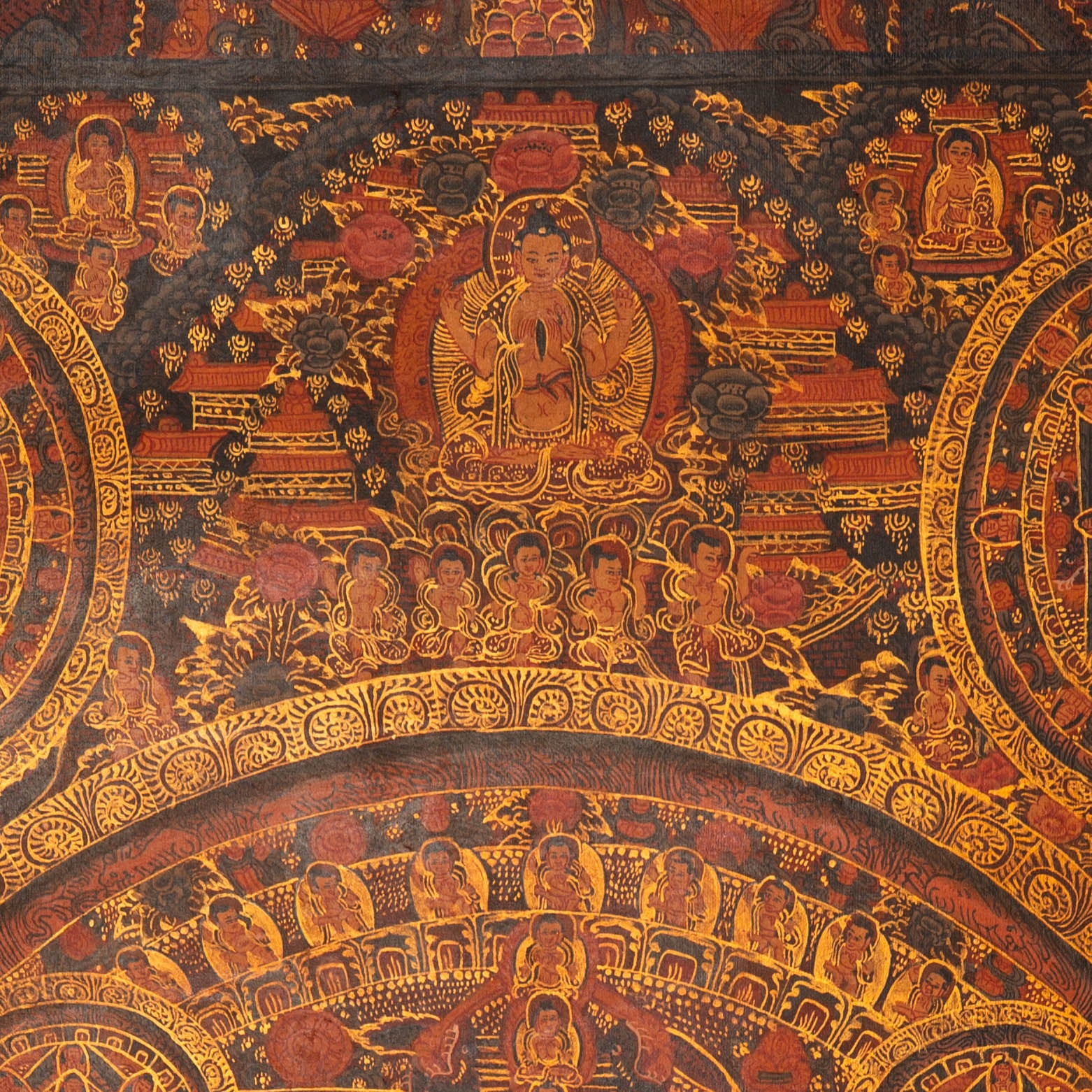 Antique Buddha Mandala Thangka - Sacred Tibetan Painting
