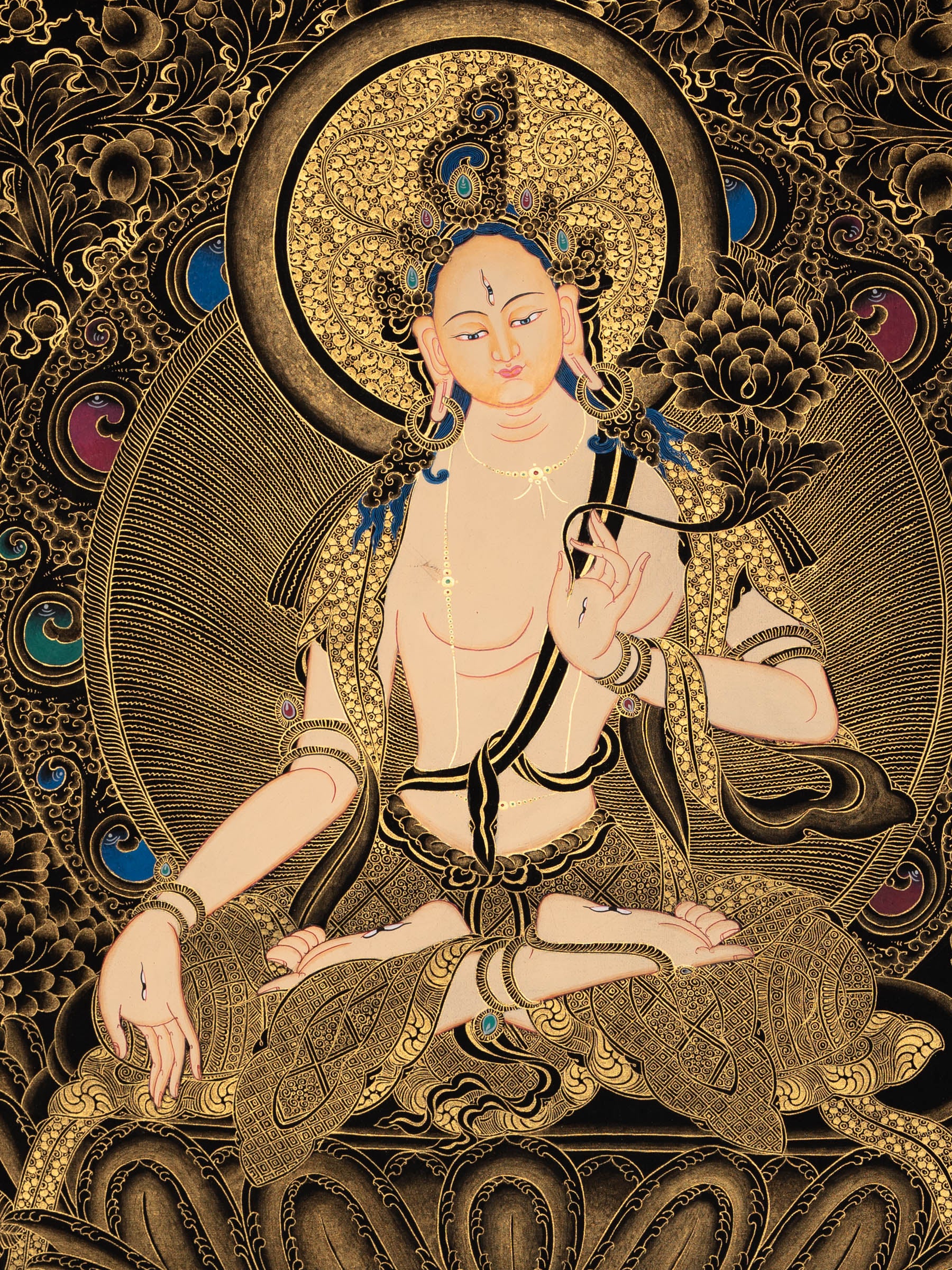 Hand-Painted White Tara Thangka - Sacred Art