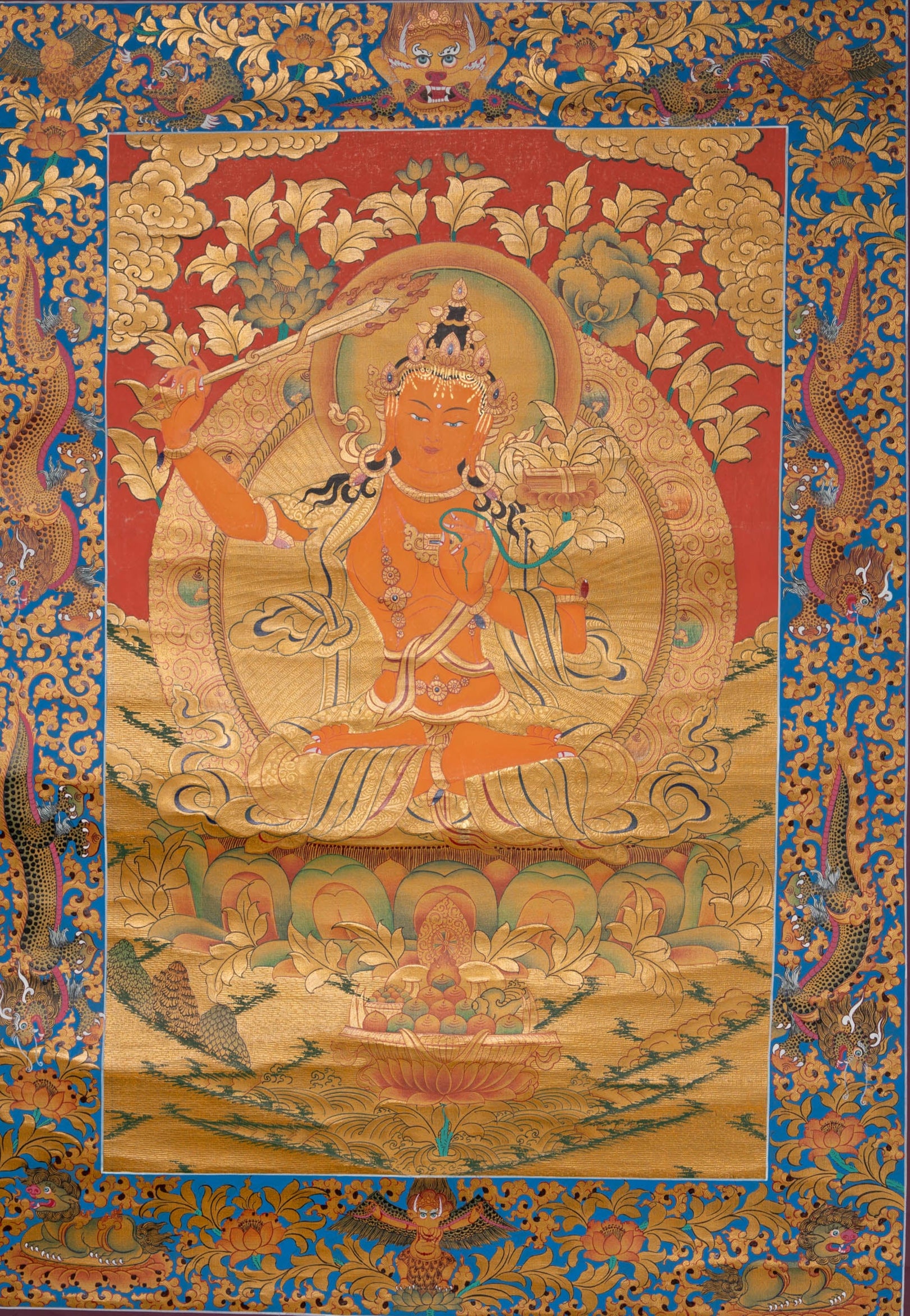 Manjushri Thangka - Sacred Handpainted Art