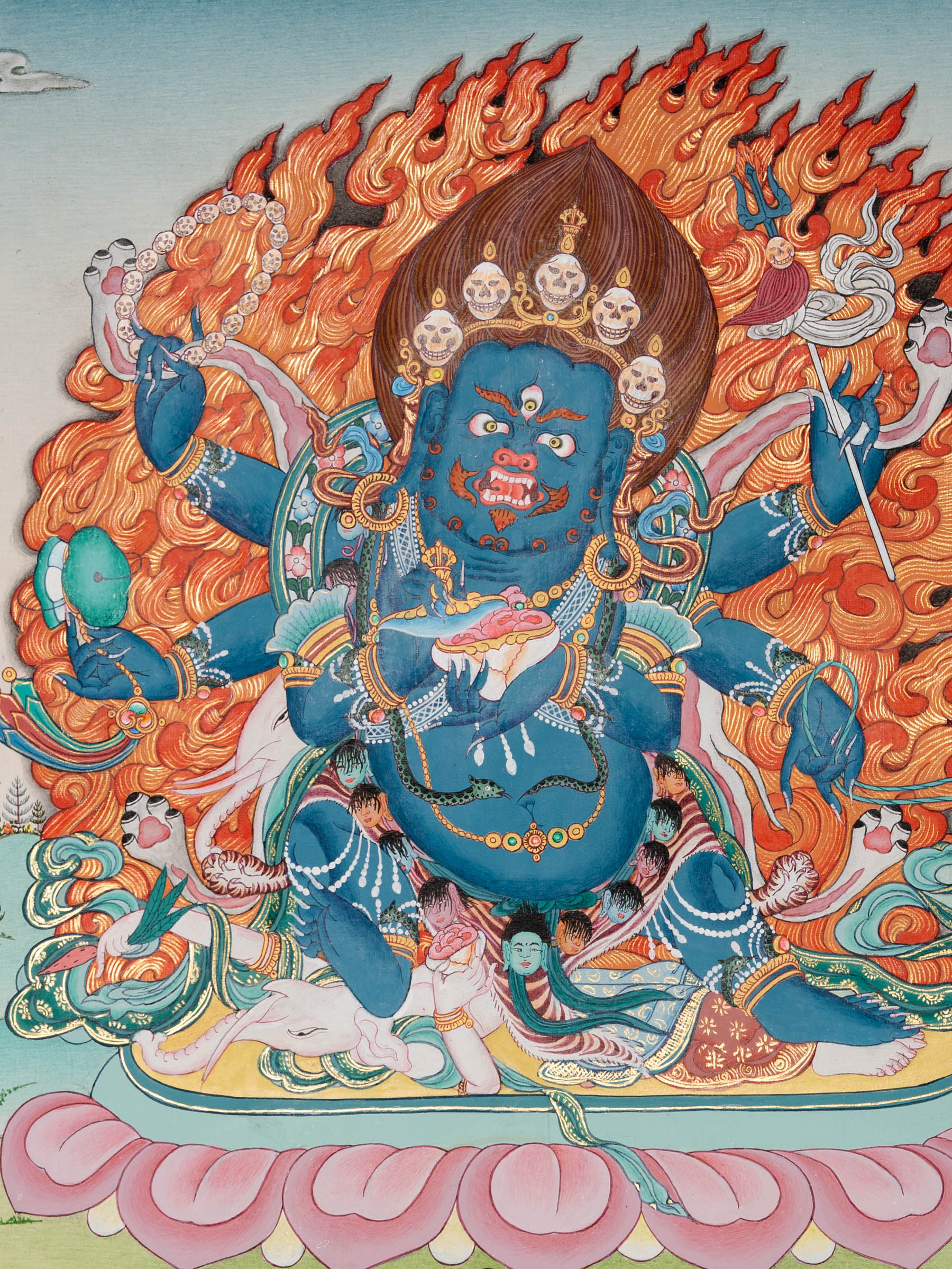 Six-Armed Mahakala Thangka - Handpainted Tibetan Art
