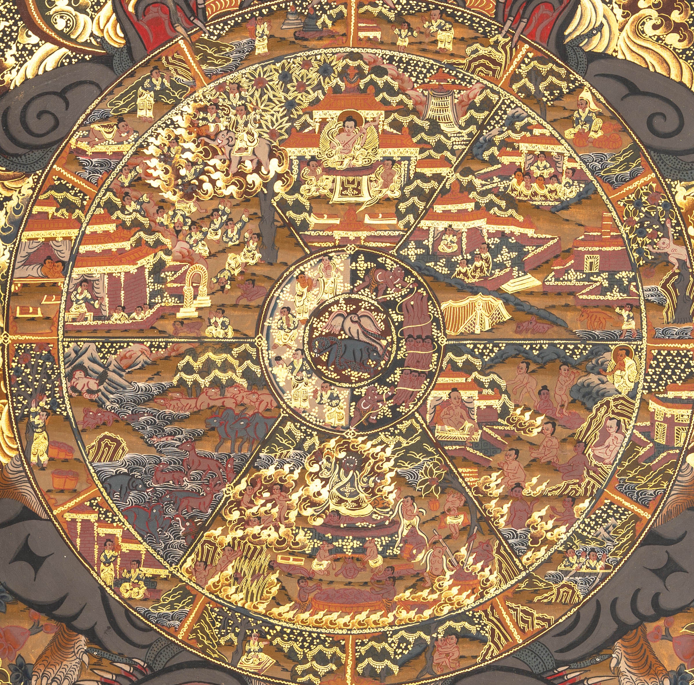 Antique Bhavachakra Thangka - Tibetan Art