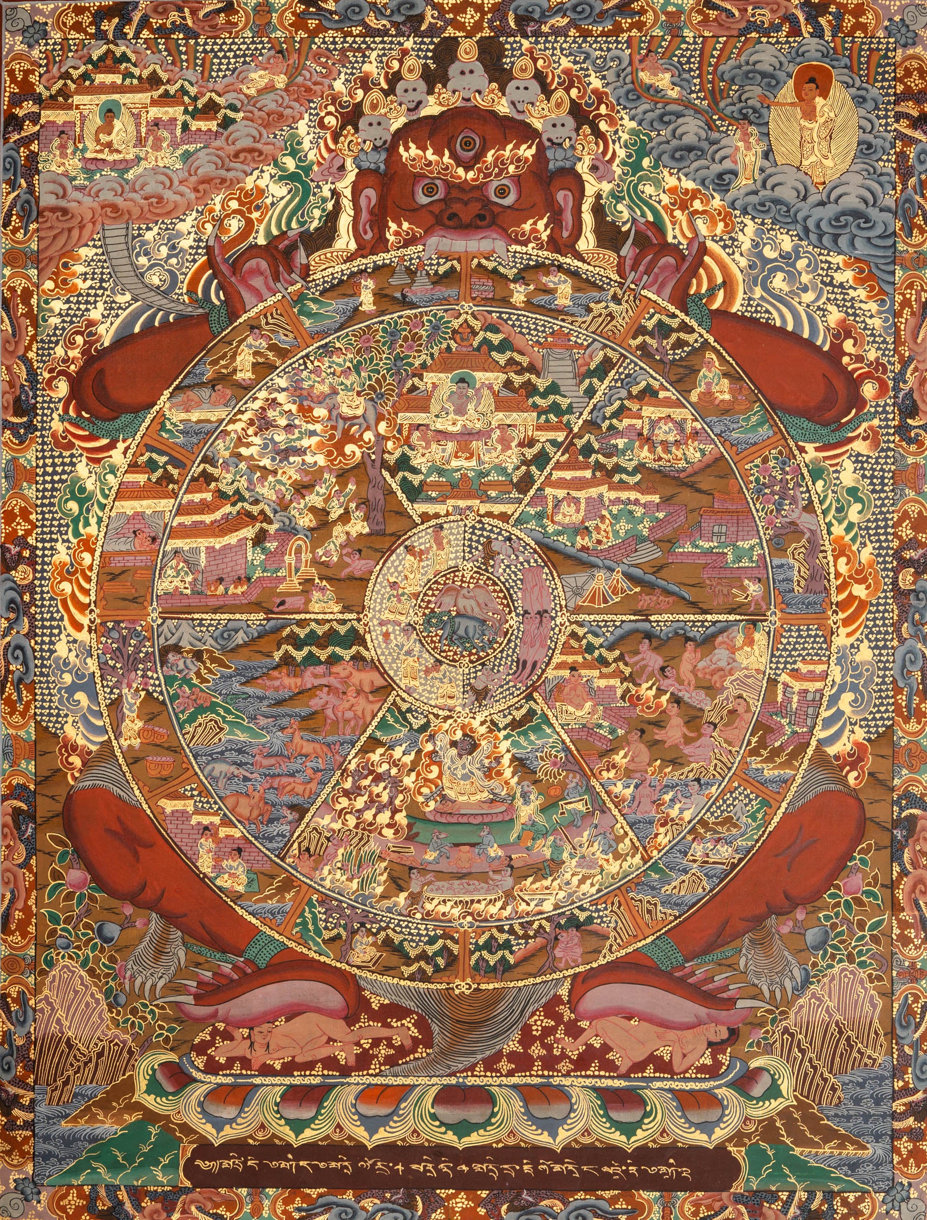 Antique Wheel of Life Thangka - Handpainted Art