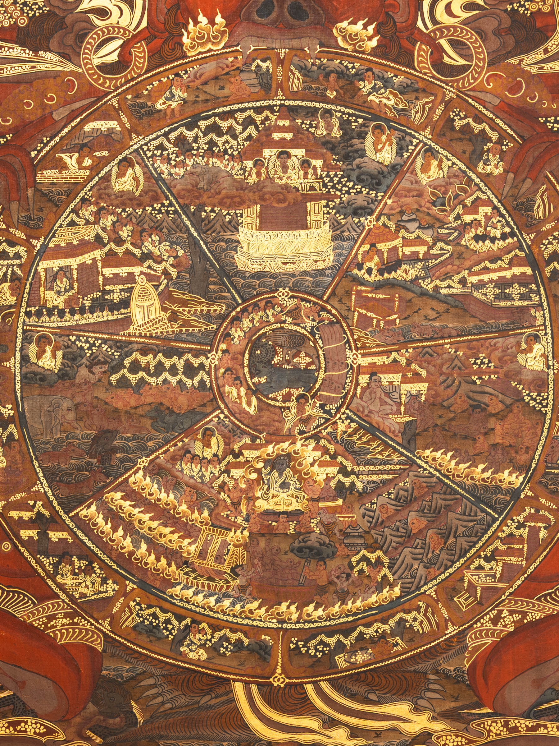 Antique Wheel of Life Thangka - Handpainted Tibetan Art