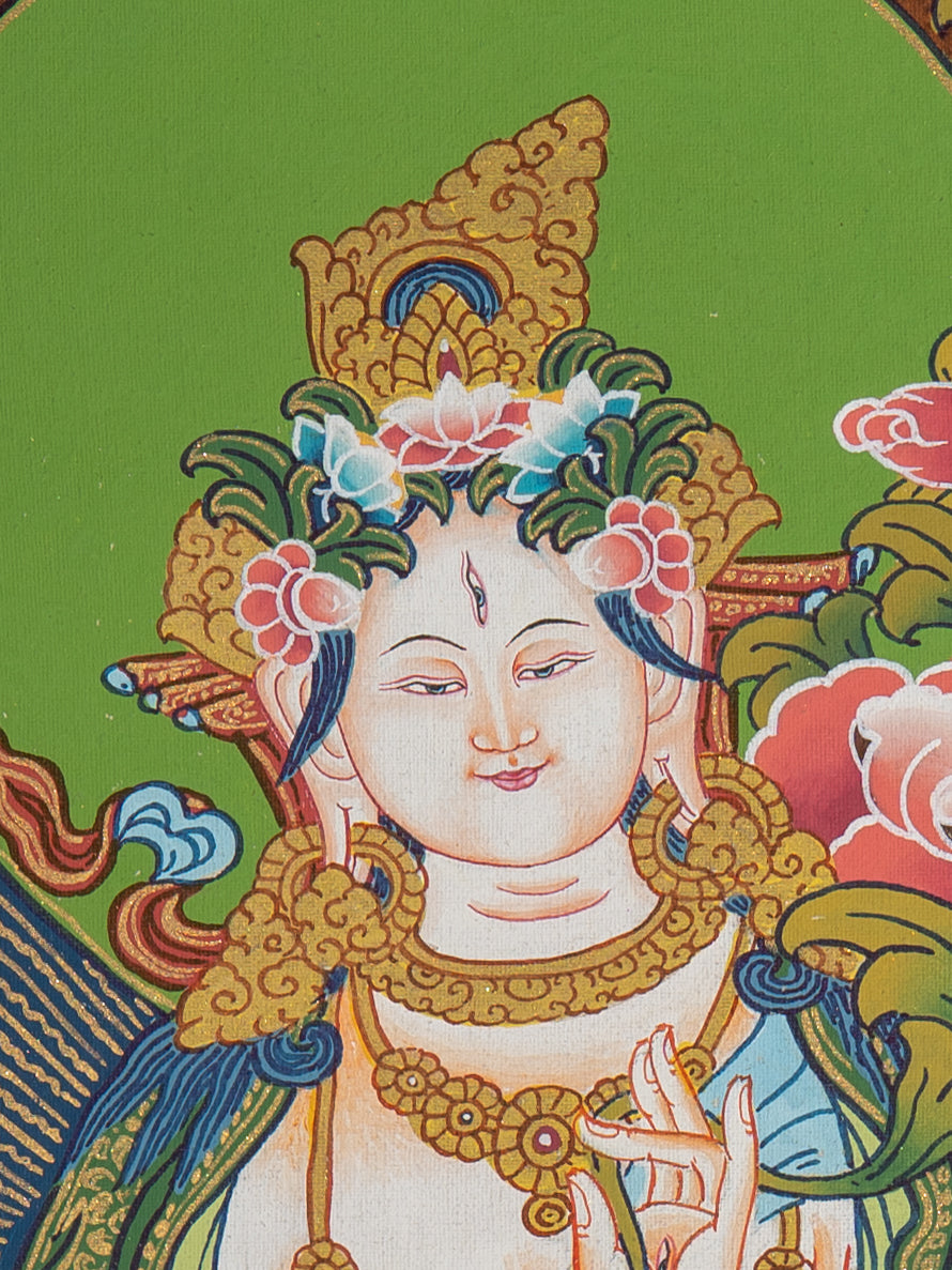 White Tara Thangka - Tibetan Handpainted Art