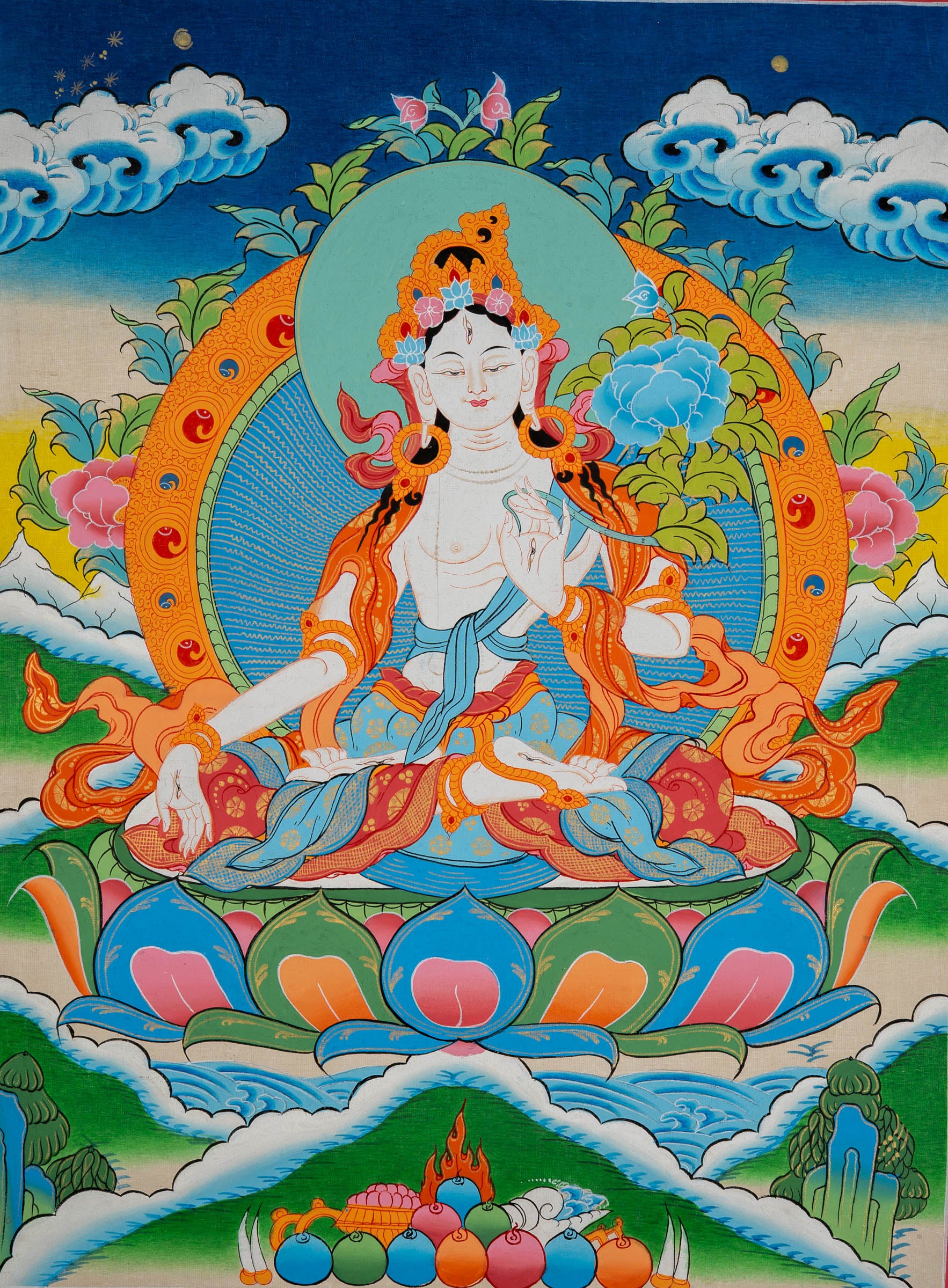 White Tara Thangka - Sacred Tibetan Painting
